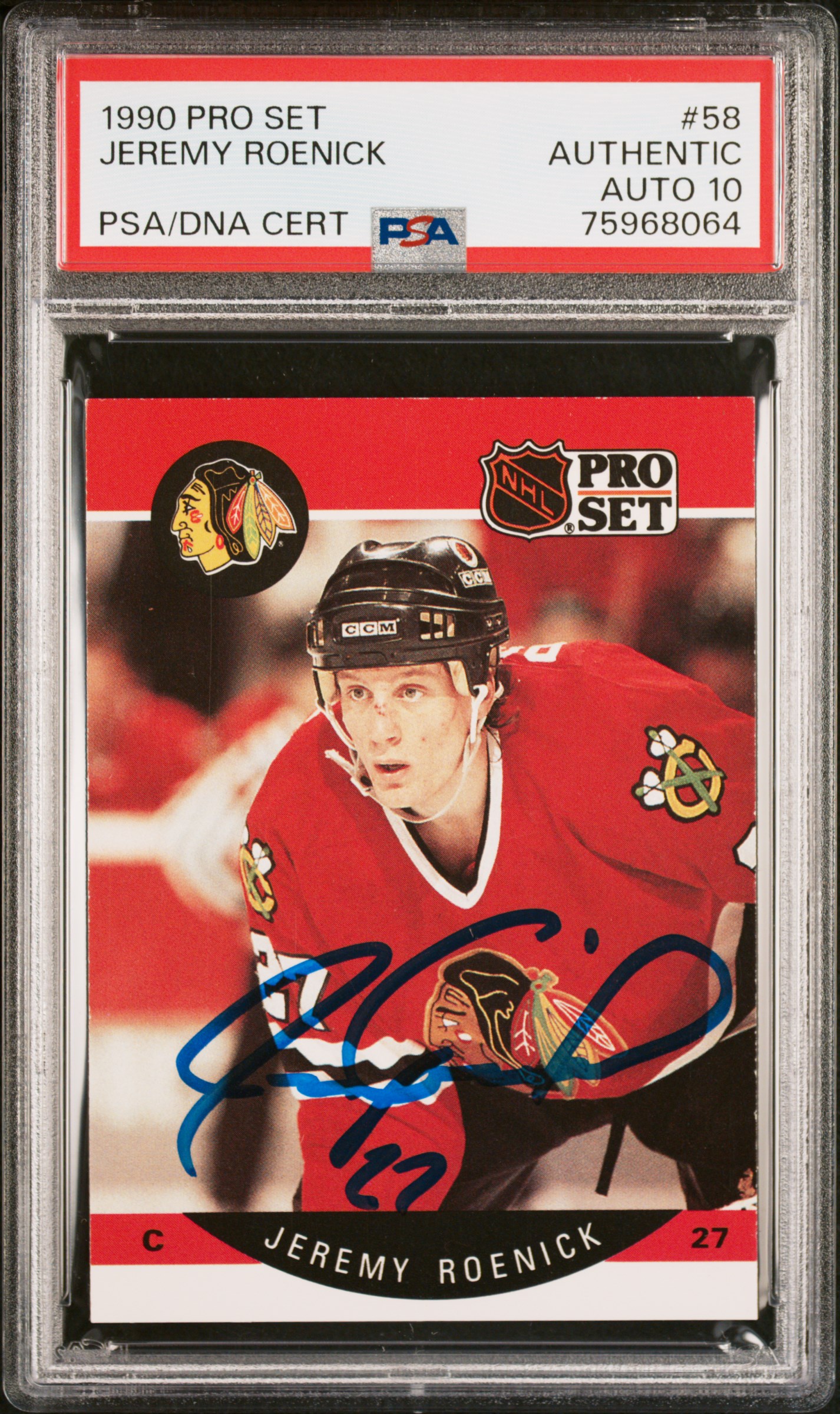 Jeremy Roenick 1990 Pro Set Signed Hockey Rookie Card #58 Auto PSA 10 75968064