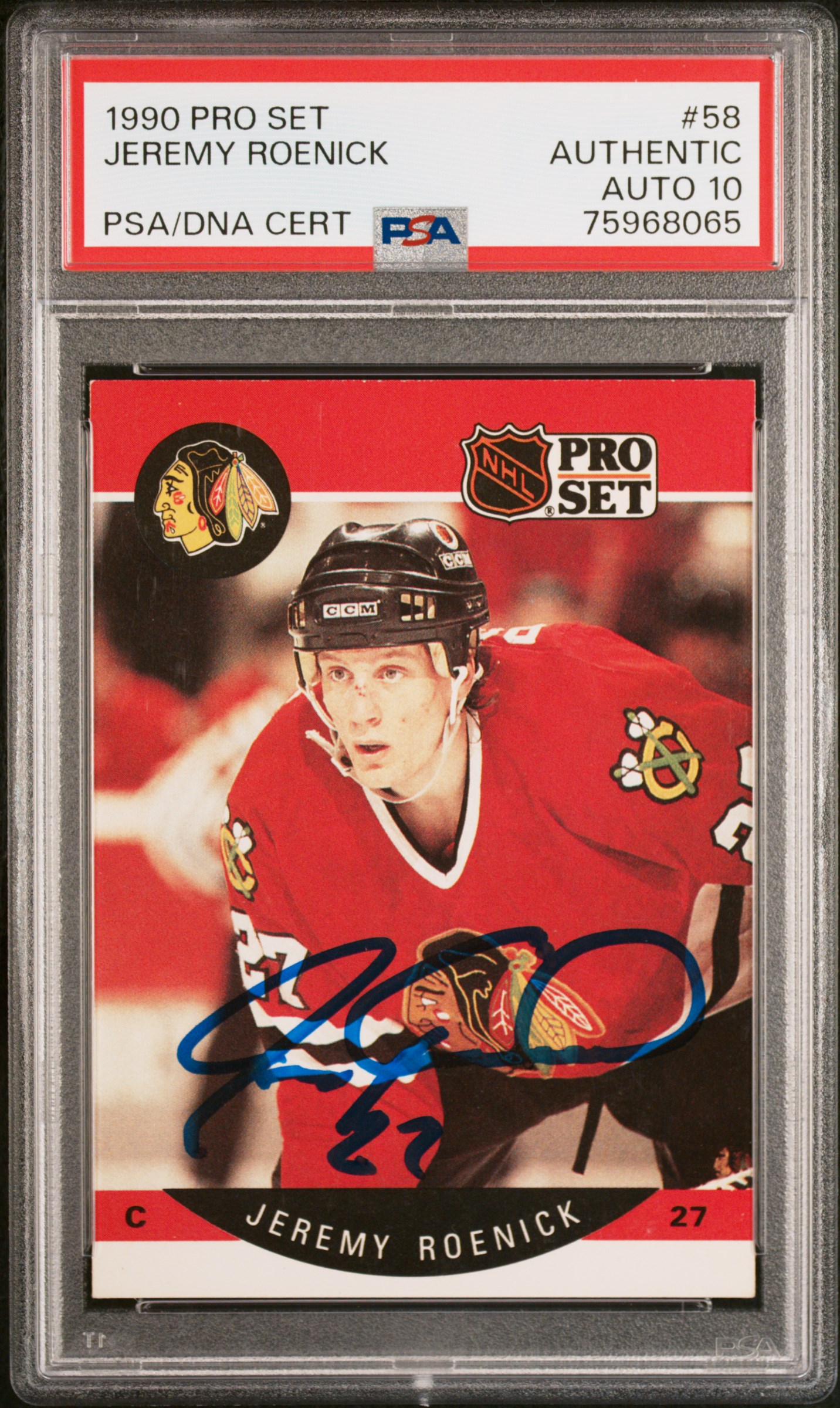 Jeremy Roenick 1990 Pro Set Signed Hockey Rookie Card #58 Auto PSA 10 75968065