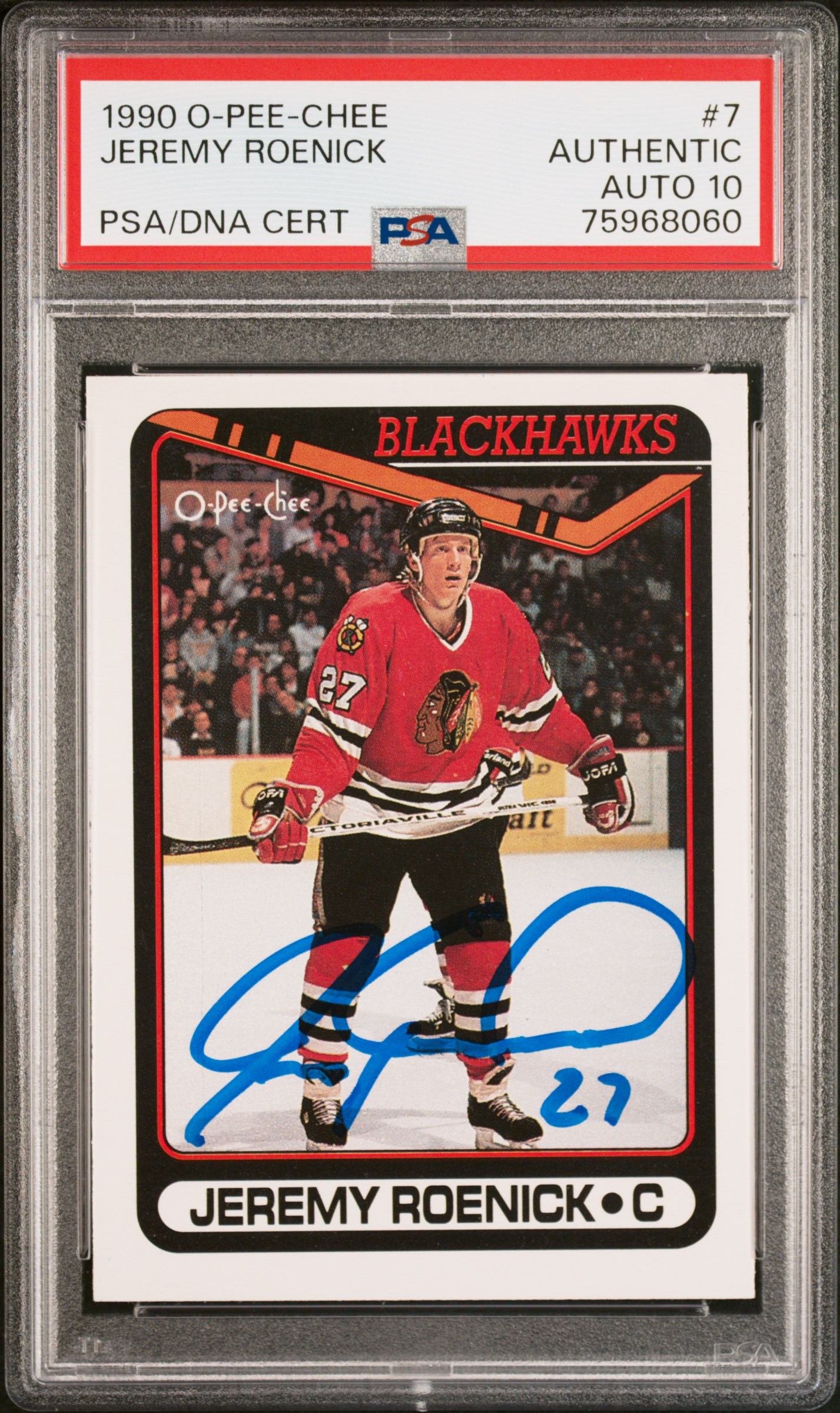 Jeremy Roenick 1990 O-Pee-Chee Signed Hockey Rookie Card #7 Auto PSA 10 75968060