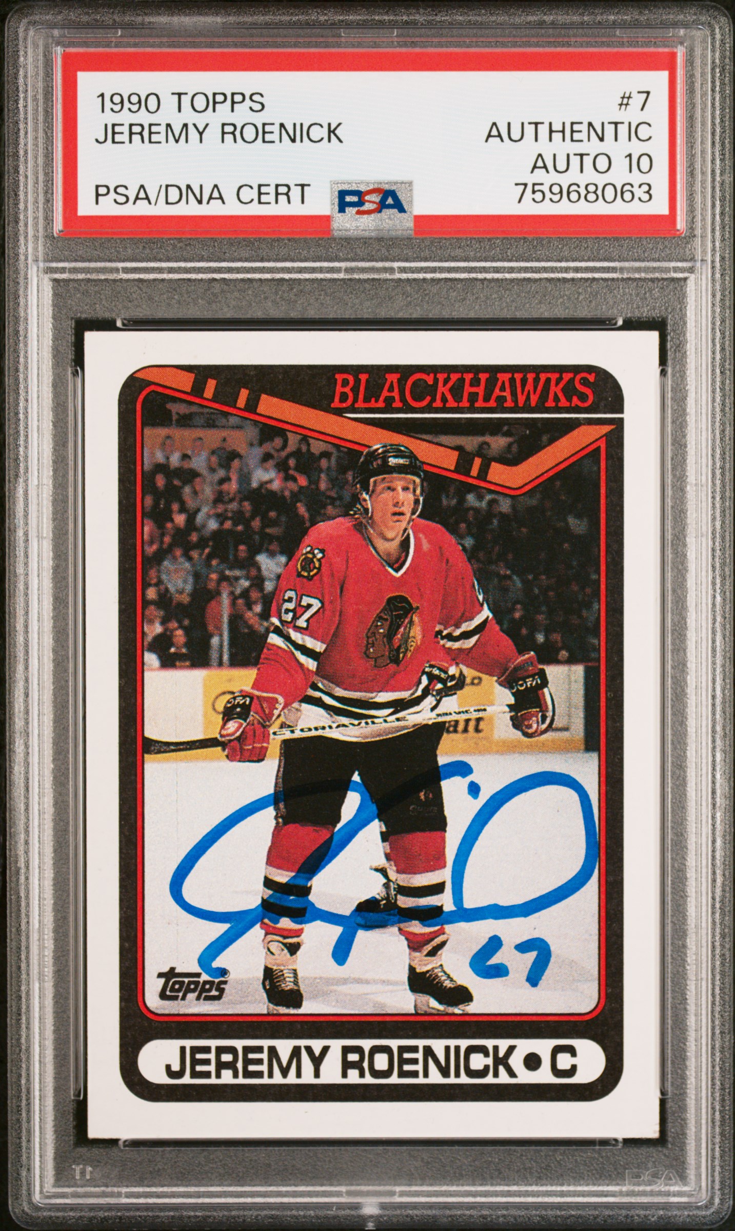 Jeremy Roenick 1990 Topps Signed Hockey Rookie Card #7 Auto PSA 10 75968063