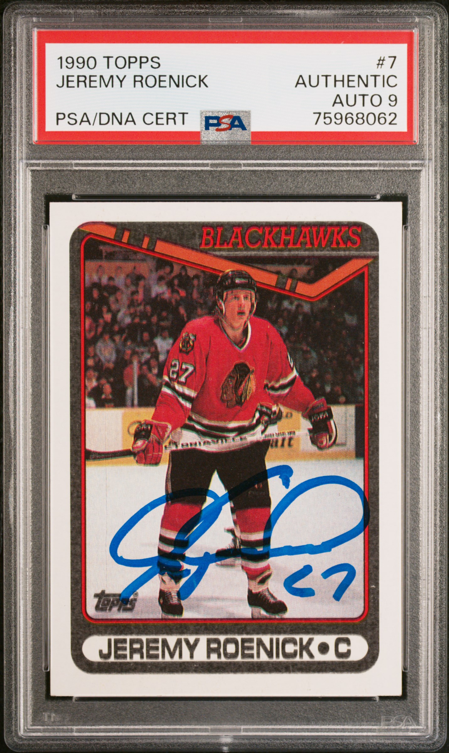 Jeremy Roenick 1990 Topps Signed Hockey Rookie Card #7 Auto PSA 9 75968062