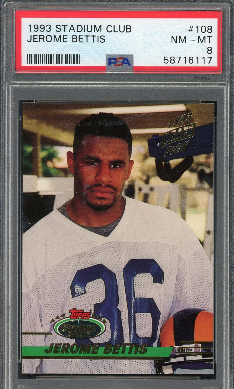 Jerome Bettis 1993 Topps Stadium Club Football Rookie Card RC #108 Graded PSA 8