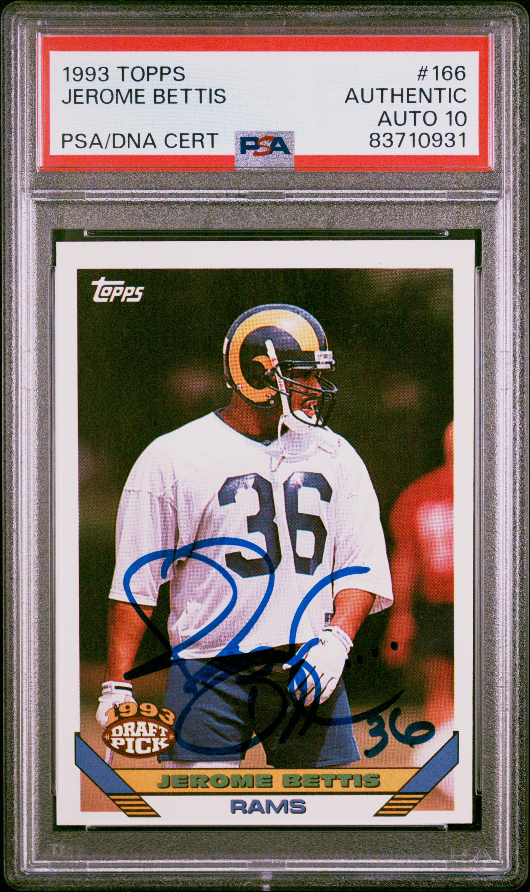 Jerome Bettis 1993 Topps Signed Rookie Card #166 Auto Graded PSA 10 837109301