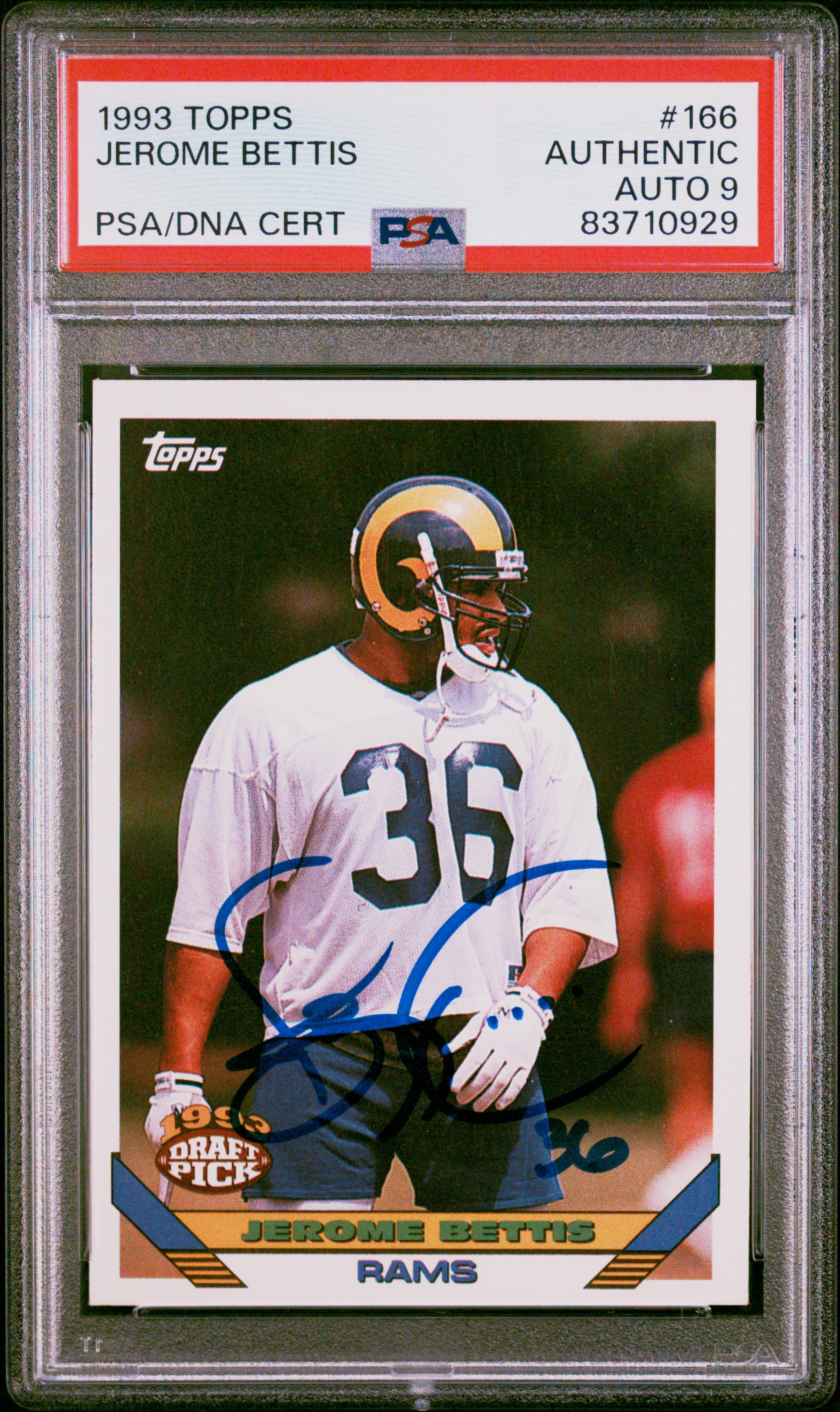 Jerome Bettis 1993 Topps Signed Rookie Card #166 Auto Graded PSA 9 83710929