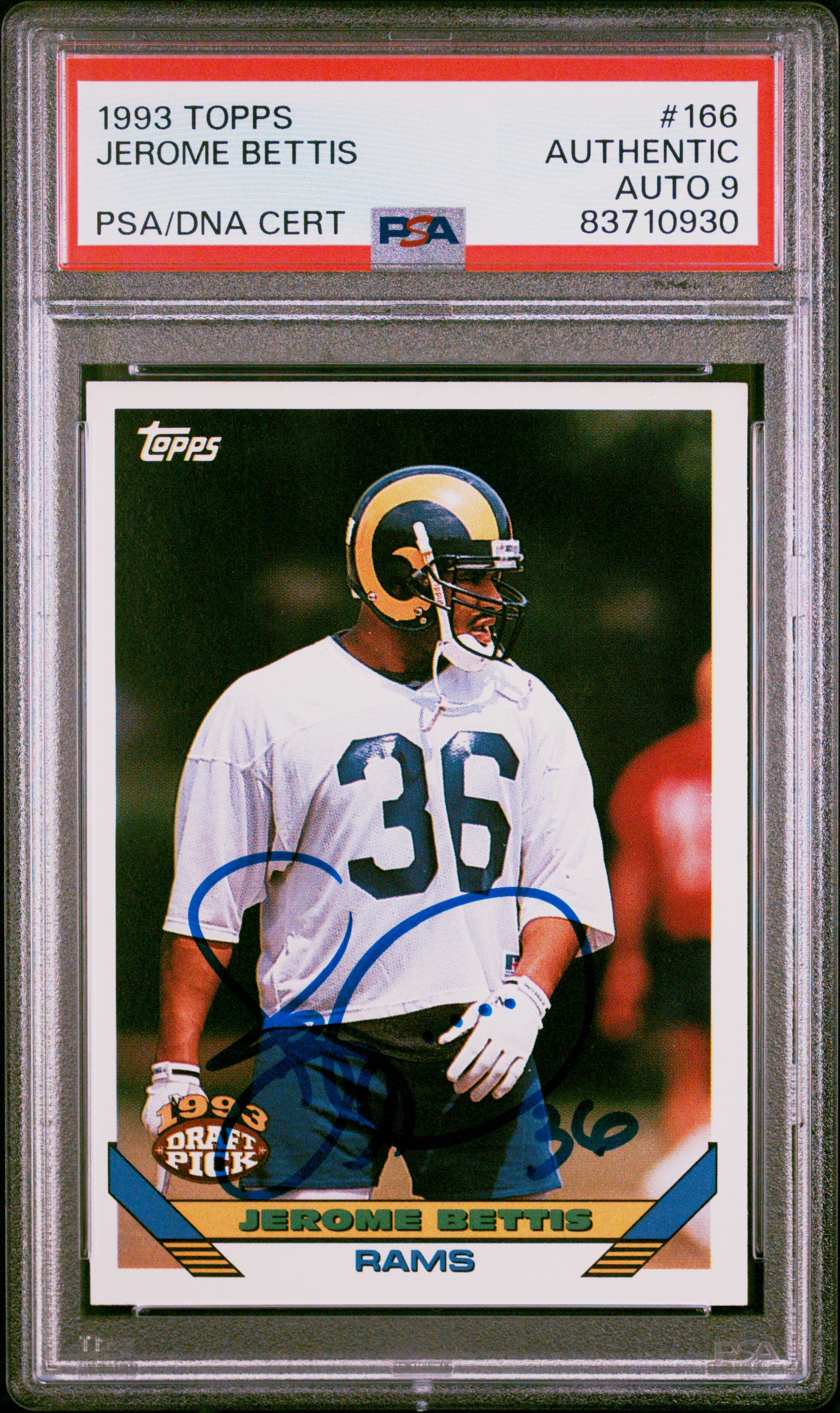 Jerome Bettis 1993 Topps Signed Rookie Card #166 Auto Graded PSA 9 83710930