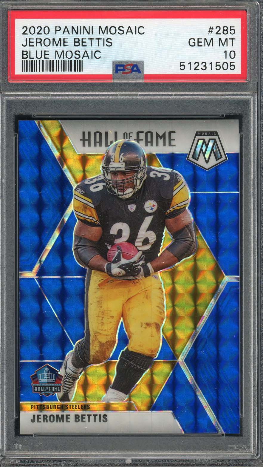 Jerome Bettis 2020 Panini Mosaic Blue Football Card #285 PSA 10 /99 Jerome Bettis 2020 Panini Mosaic Blue Football Card #285 PSA 10 /99