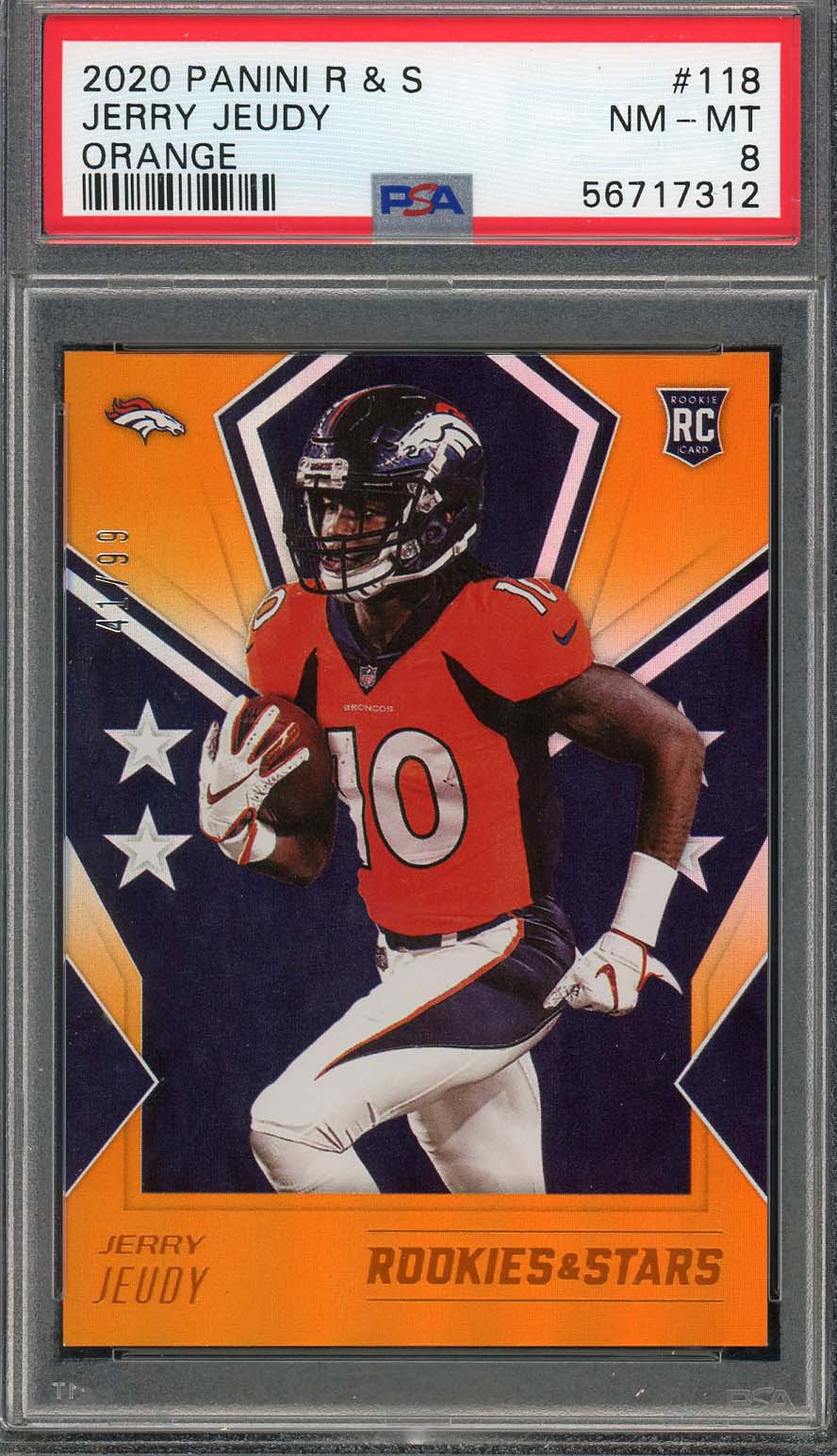 Jerry Jeudy 2020 Panini Rookies & Stars Autographed Card #118 Graded PSA 8 /99 Jerry Jeudy 2020 Panini Rookies & Stars Autographed Card #118 Graded PSA 8 /99