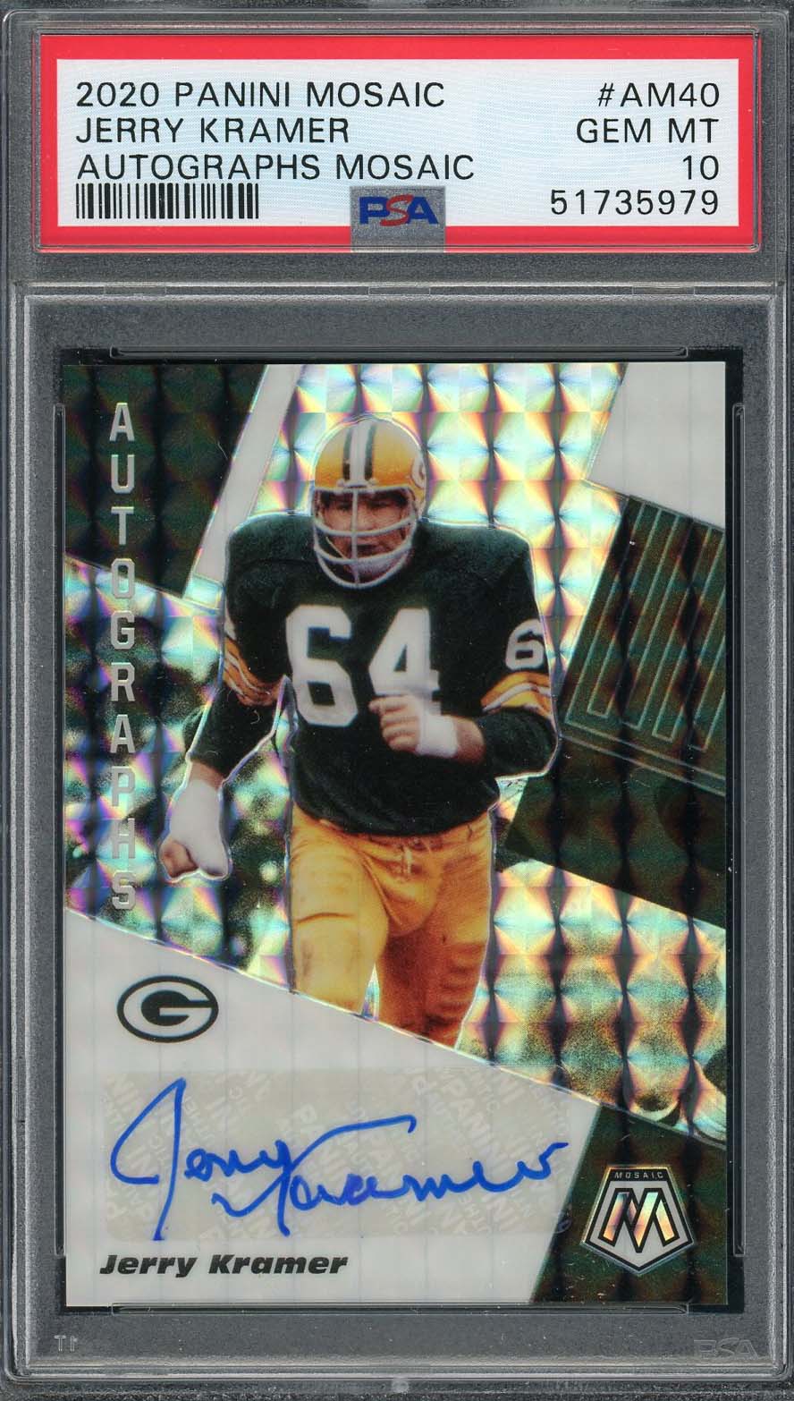 Jerry Kramer 2020 Panini Mosaic Autographs Football Card #AM40 PSA 10 Jerry Kramer 2020 Panini Mosaic Autographs Football Card #AM40 PSA 10