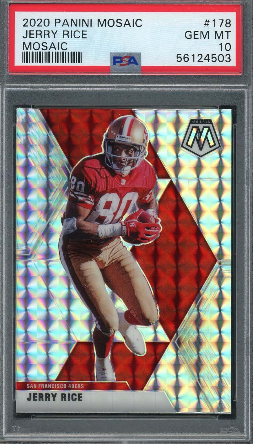 Jerry Rice 2020 Panini Mosaic Silver Prizm Football Card #178 Graded PSA 10