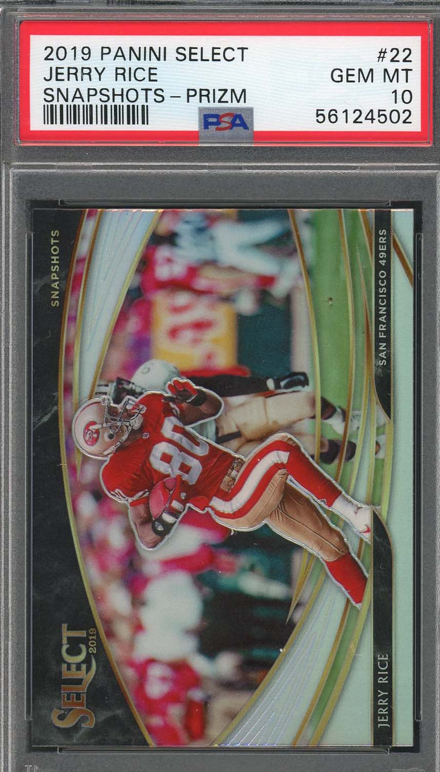 Jerry Rice 2019 Panini Select Snapshots Prizm Football Card #22 Graded PSA 10