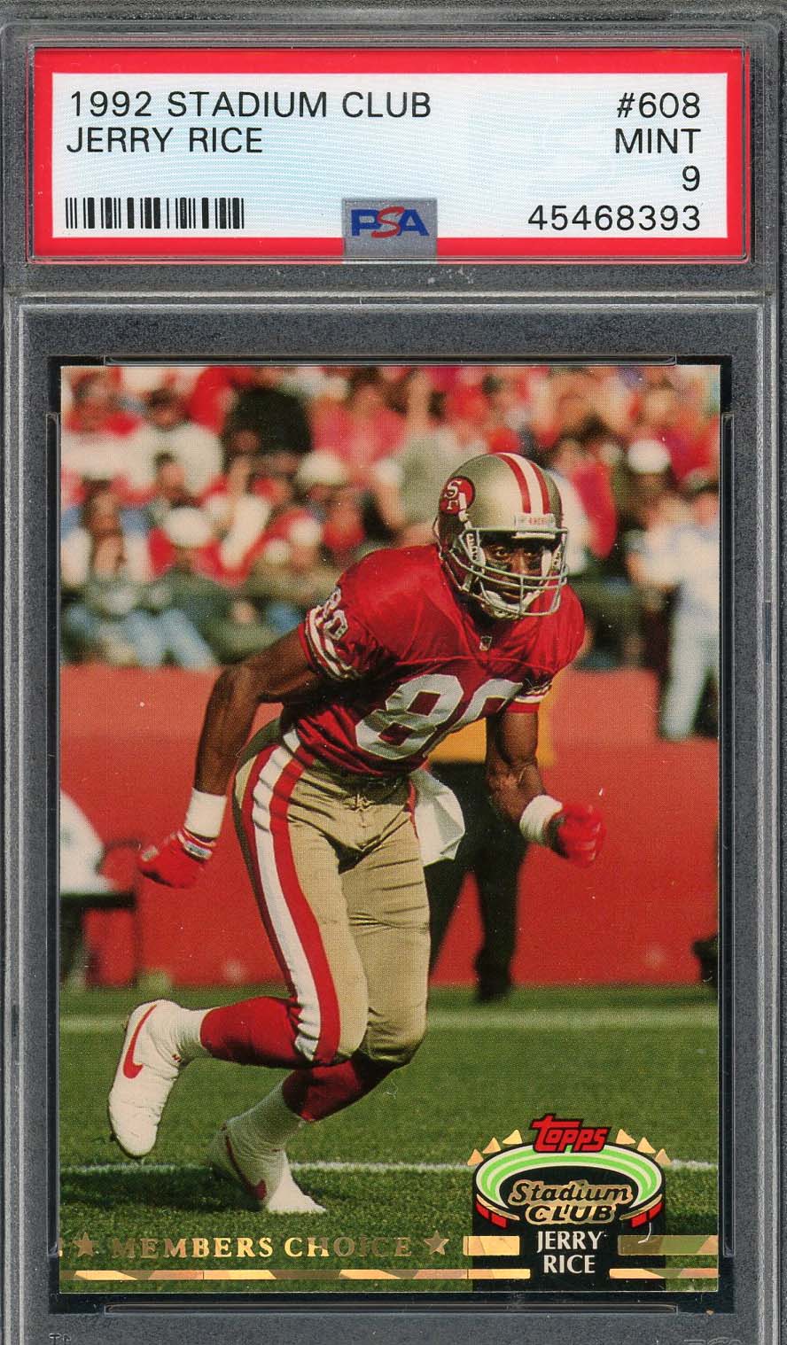 Jerry Rice 1992 Stadium Club Football Card #608 Graded PSA 9