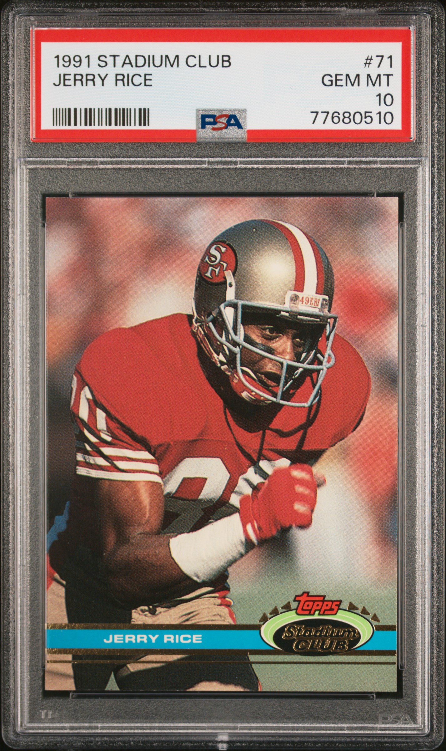 Jerry Rice 1991 Topps Stadium Club Football Card #71 Graded PSA 10