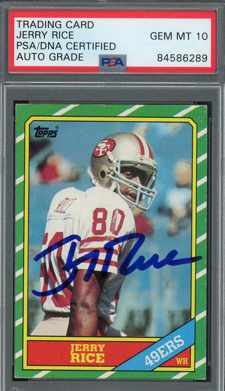 Jerry Rice Autographed 1986 Topps Signed Football Rookie Card #161 PSA Auto 10 B