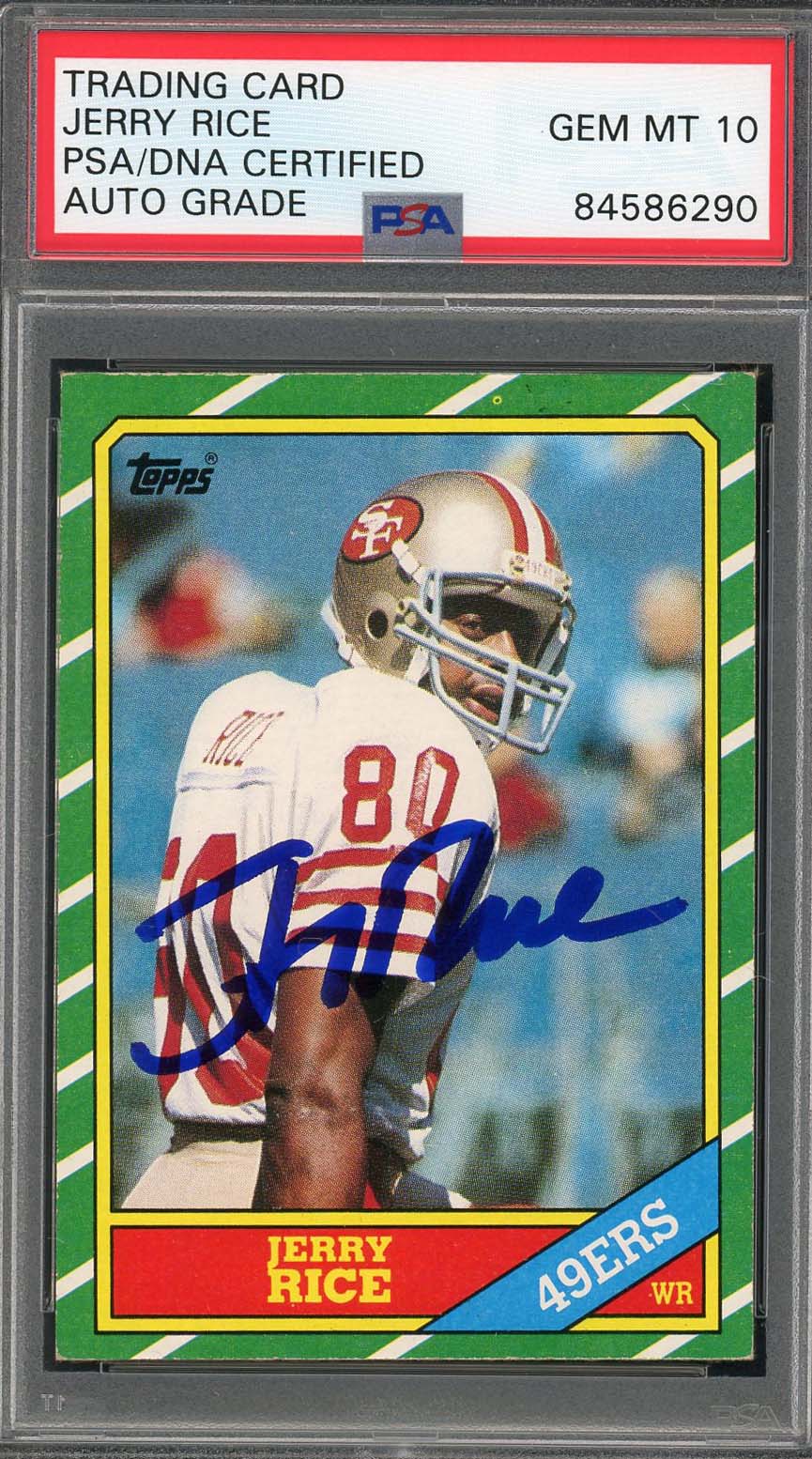 Jerry Rice Autographed 1986 Topps Signed Football Rookie Card #161 PSA Auto 10 C