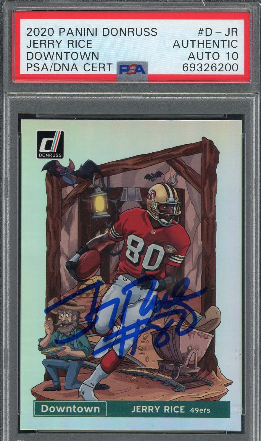 Jerry Rice 2020 Panini Donruss Downtown Signed Card #D-JR Auto Graded PSA 10
