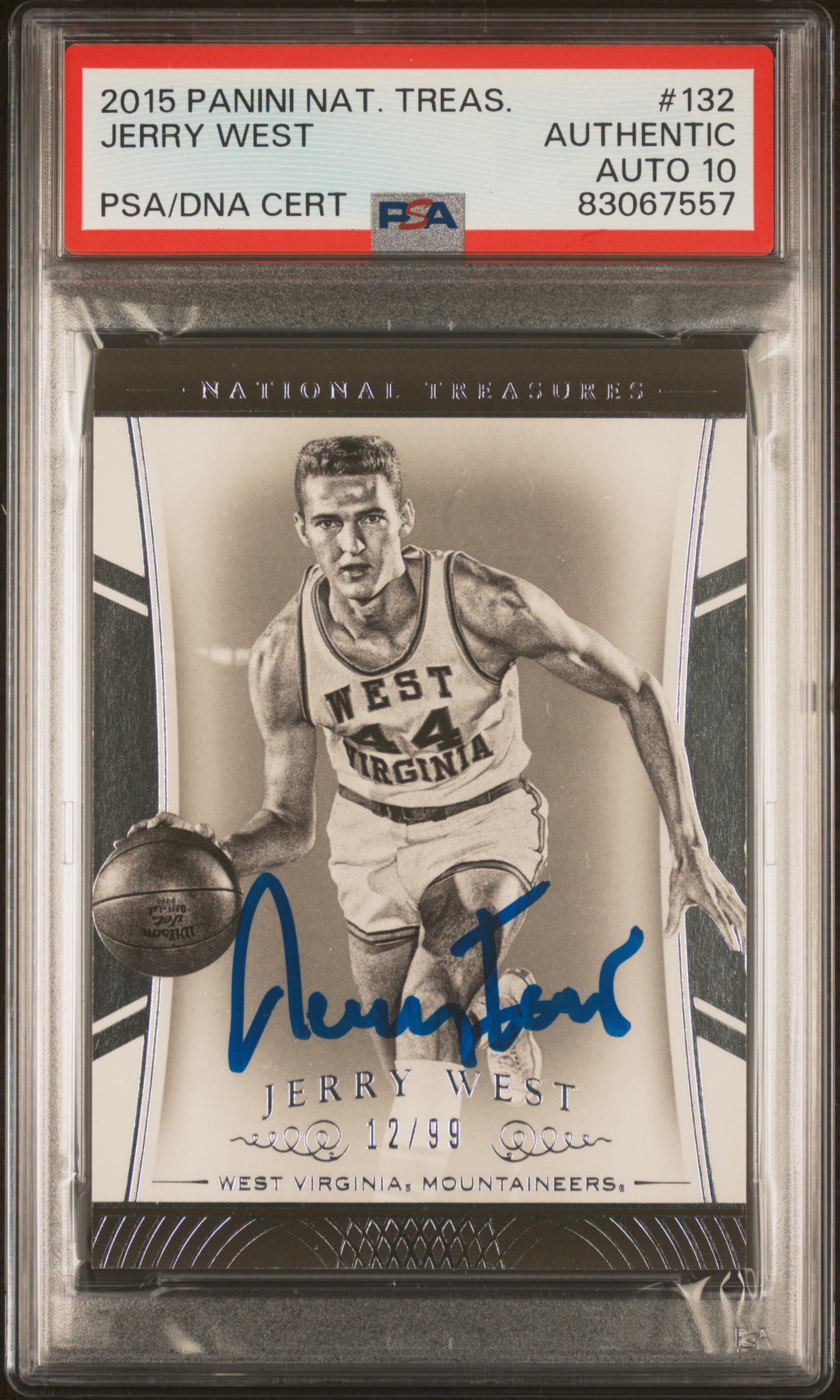 Jerry West 2015 Panini National Treasures Signed Card #132 Auto PSA 10 12/99