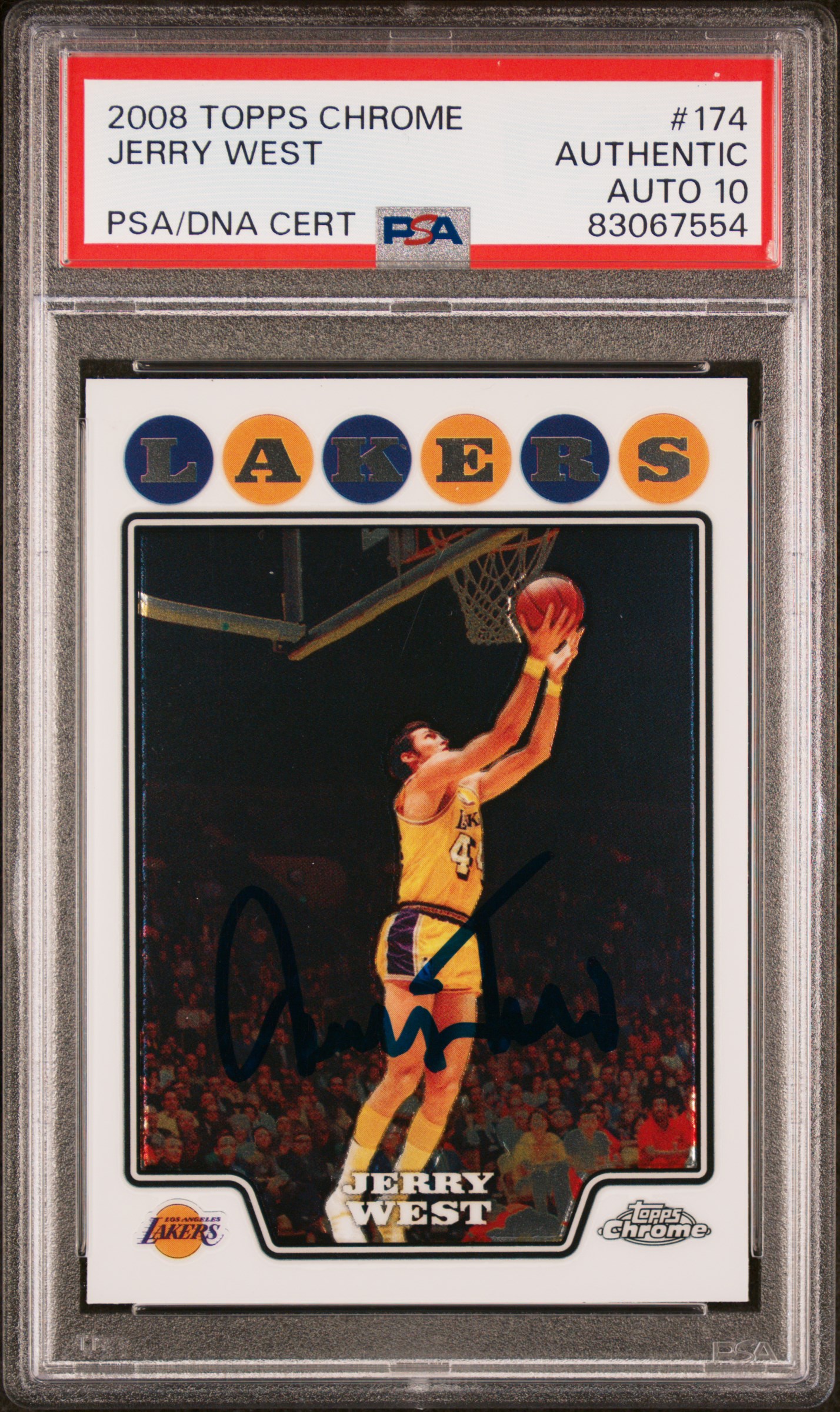 Jerry West 2008 Topps Chrome Signed Card #174 Auto Graded PSA 10 83067554