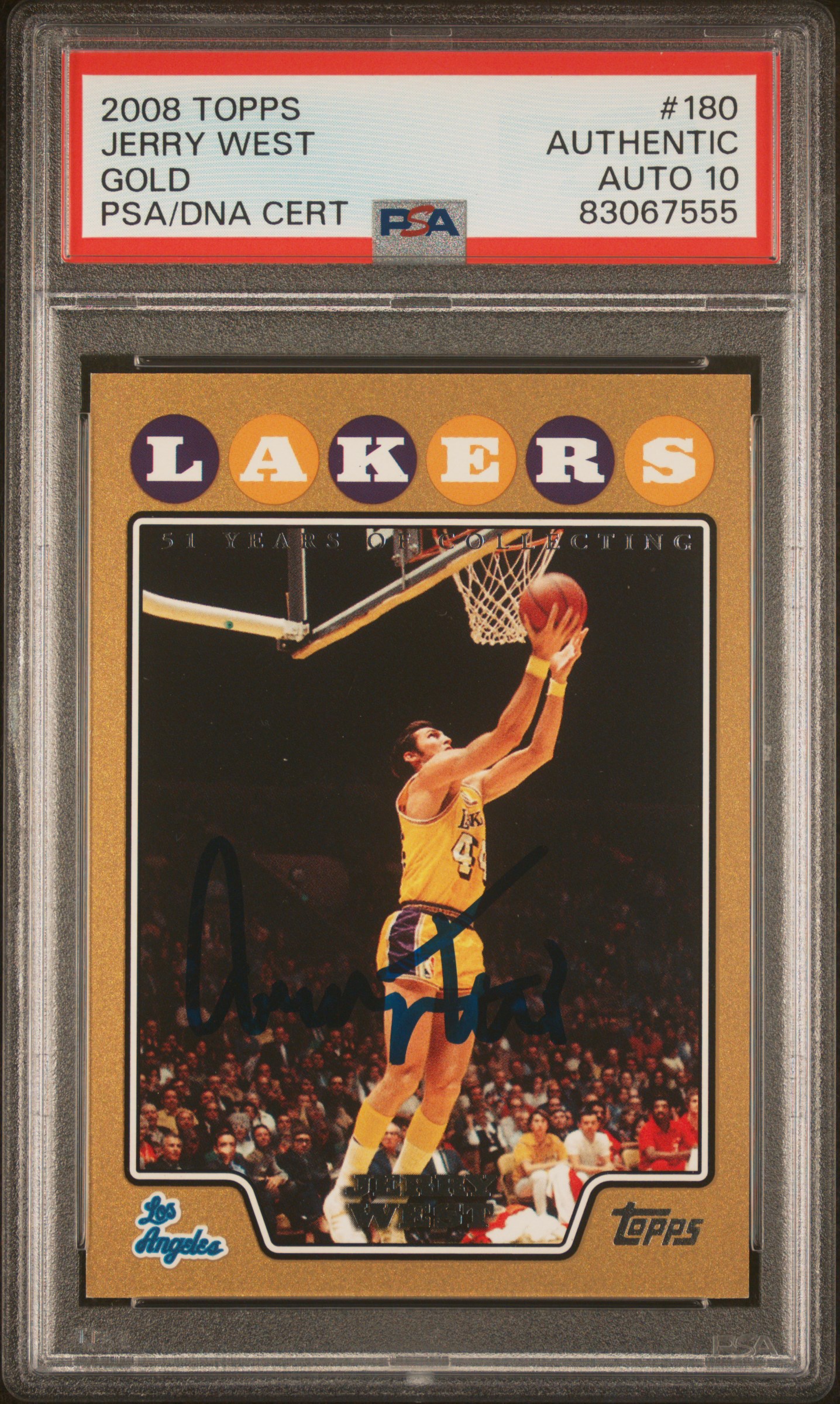 Jerry West 2008 Topps Gold Signed Card #180 Auto Graded PSA 10 1697/2008