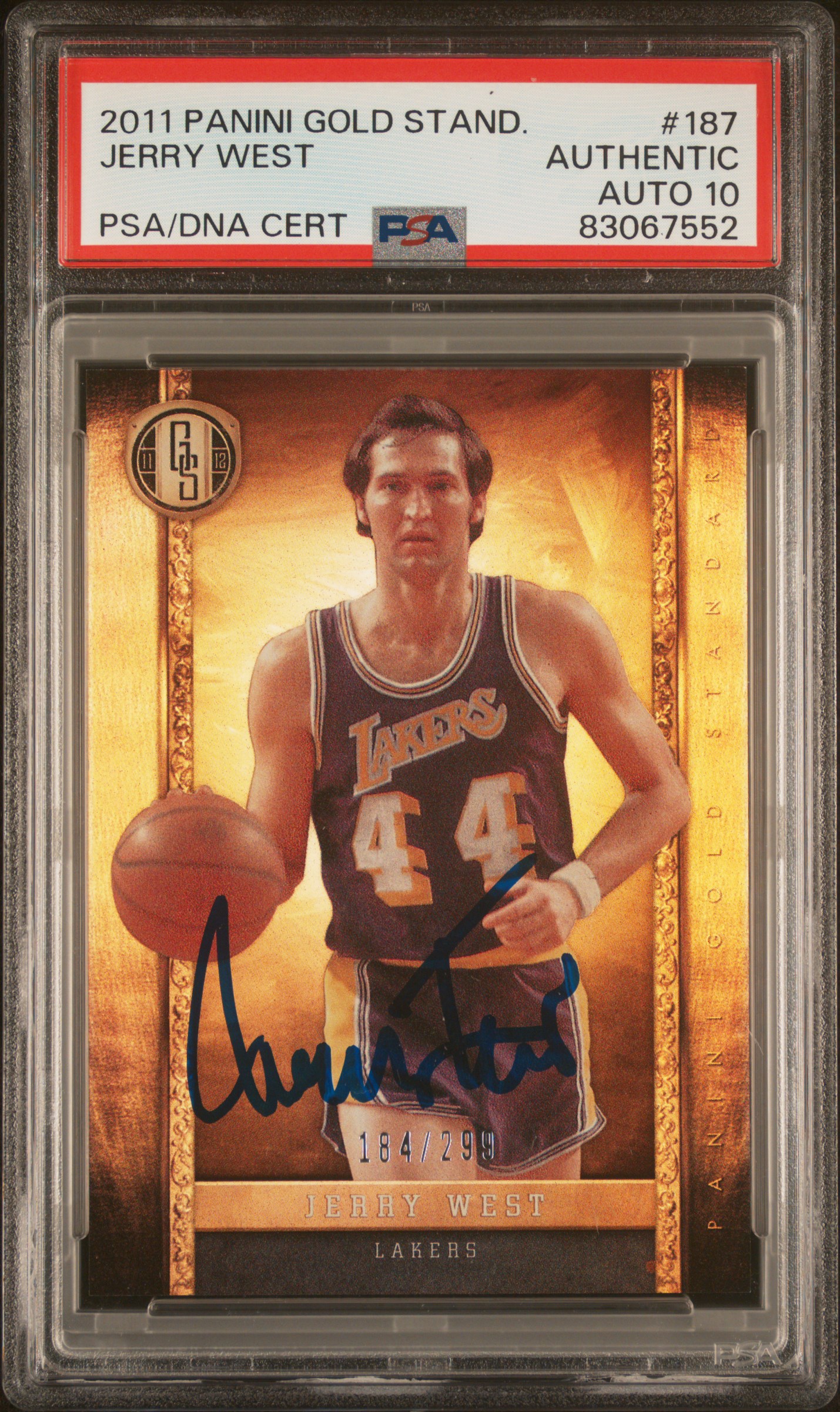 Jerry West 2011 Panini Gold Standard Signed Card #187 Auto Graded PSA 10 184/299