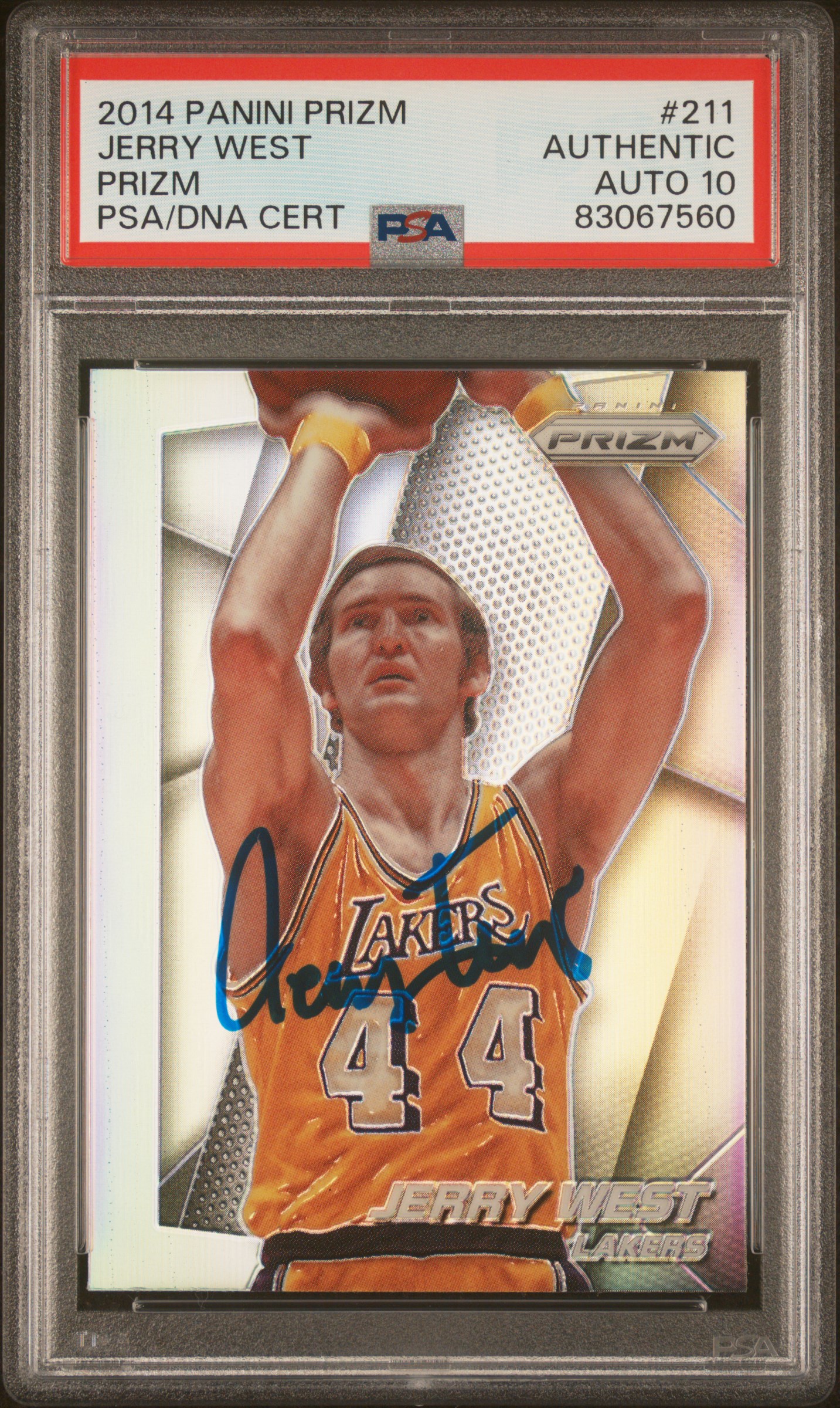 Jerry West 2014 Panini Silver Prizm Signed Card #211 Auto Graded PSA 10 83067560