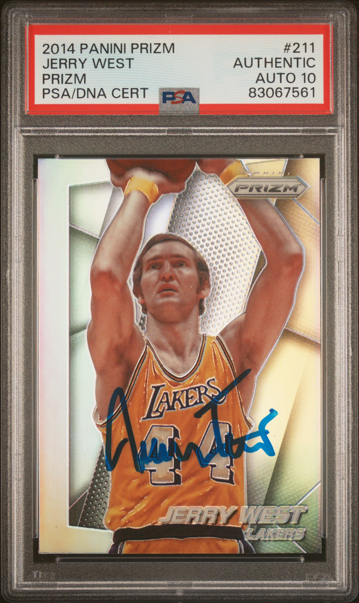 Jerry West 2014 Panini Silver Prizm Signed Card #211 Auto Graded PSA 10 83067561