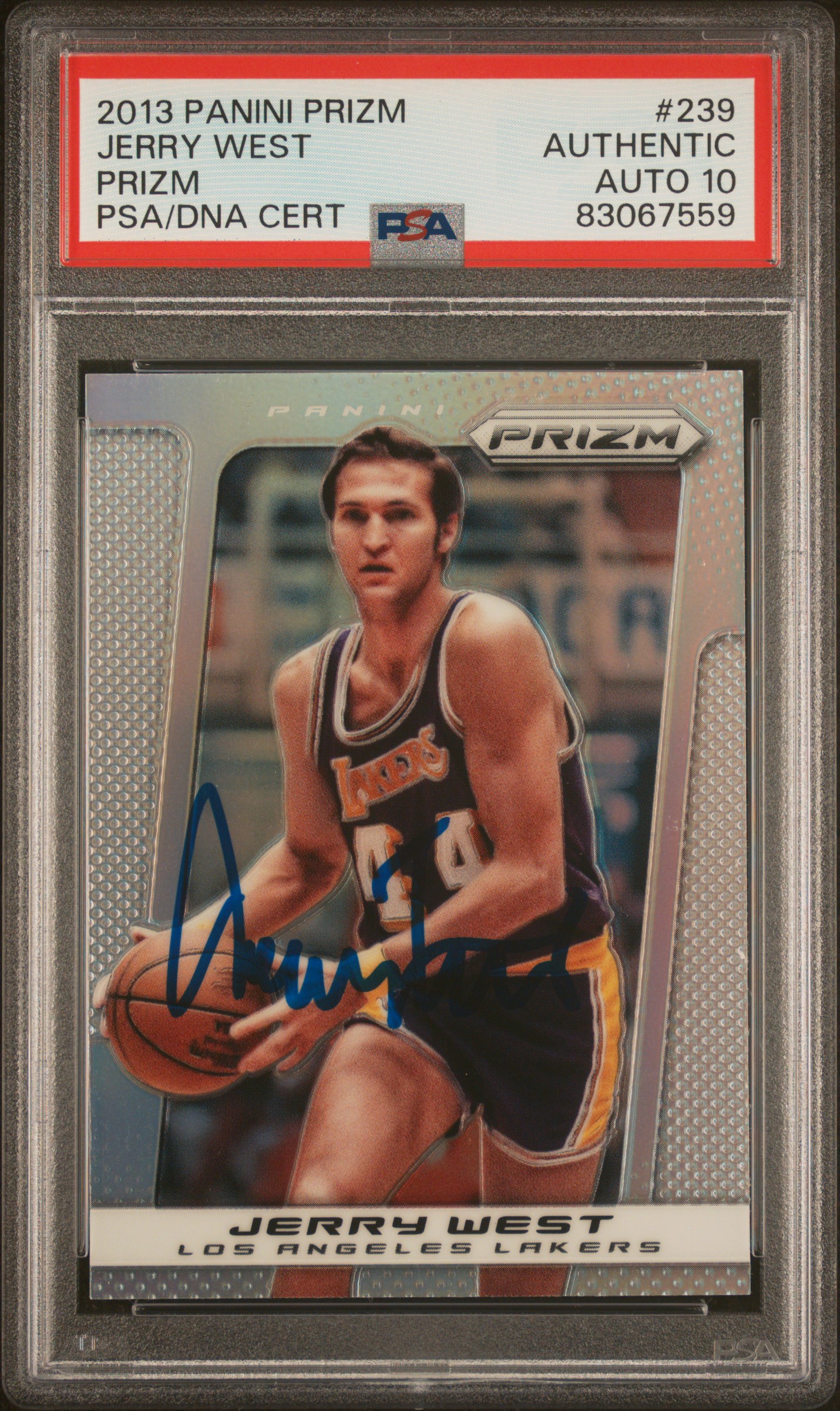 Jerry West 2013 Panini Silver Prizm Signed Card #239 Auto Graded PSA 10 83067559