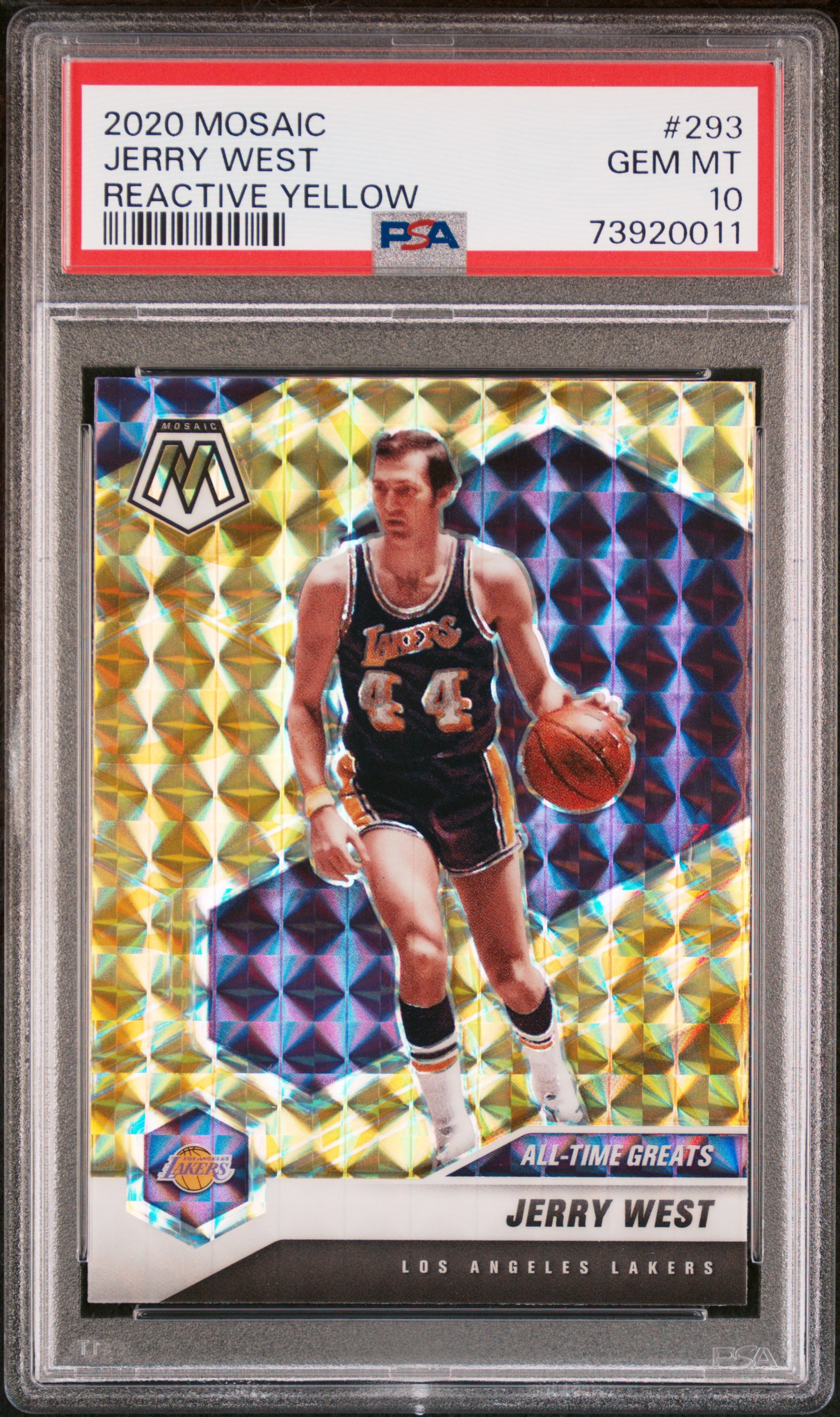 Jerry West 2020 Panini Mosaic Reactive Yellow Basketball Card #293 Graded PSA 10