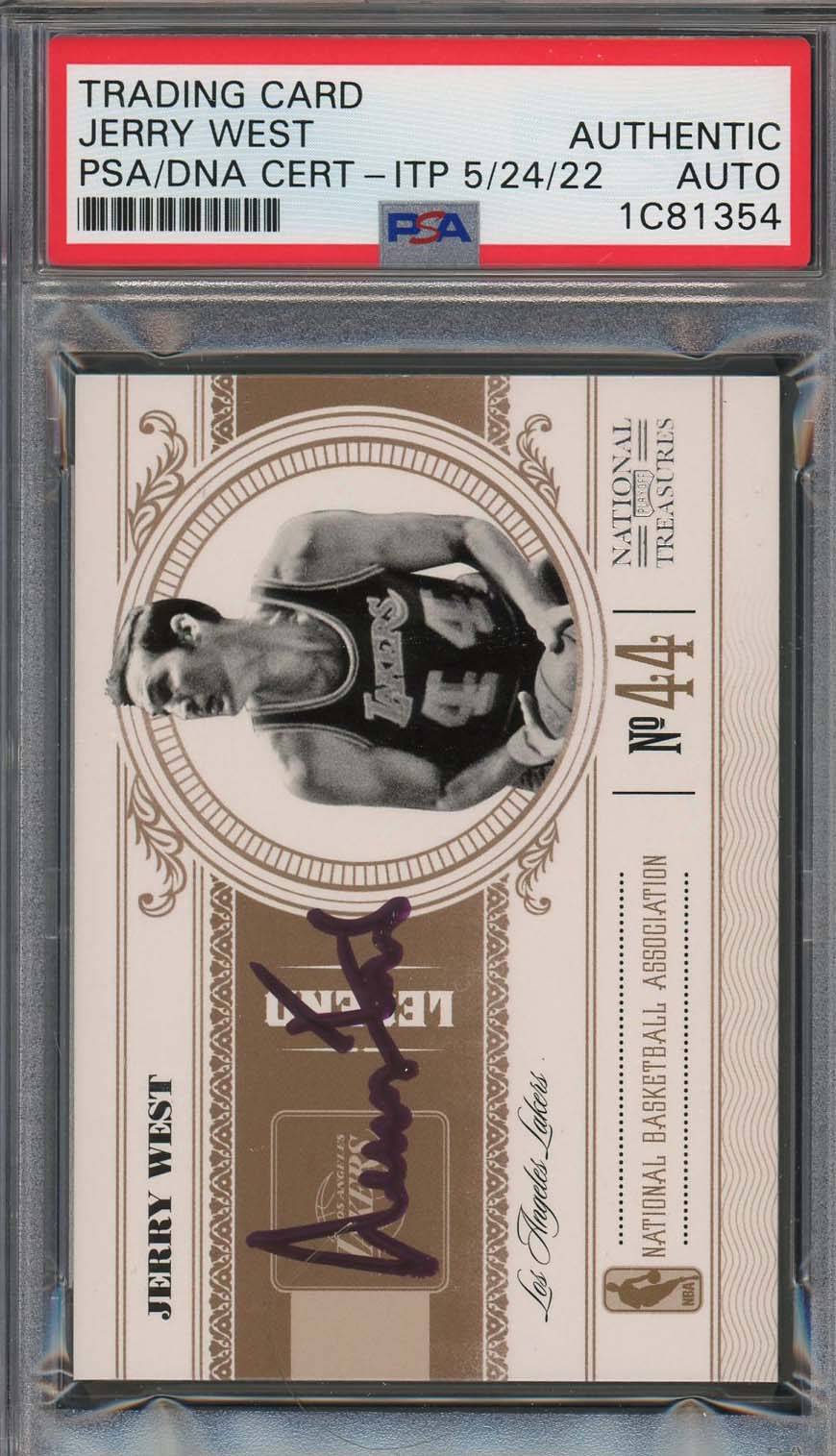 Jerry West Autographed 2011 Panini National Treasures Signed Card PSA Auto 71/99