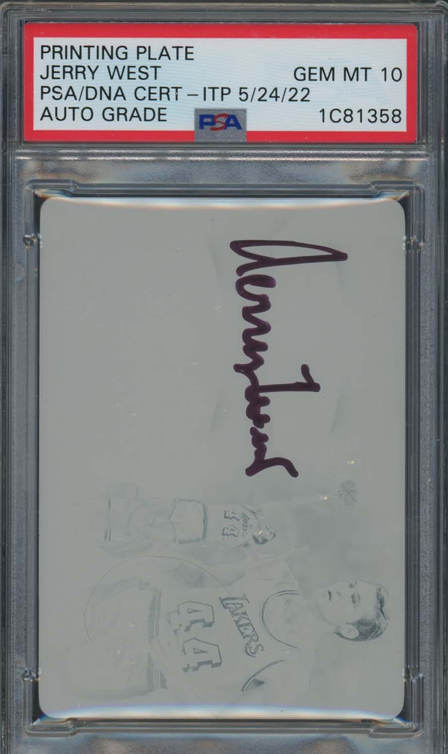 Jerry West Autographed 2019 Panini Flawless Printing Plate Card PSA Auto 10 1/1