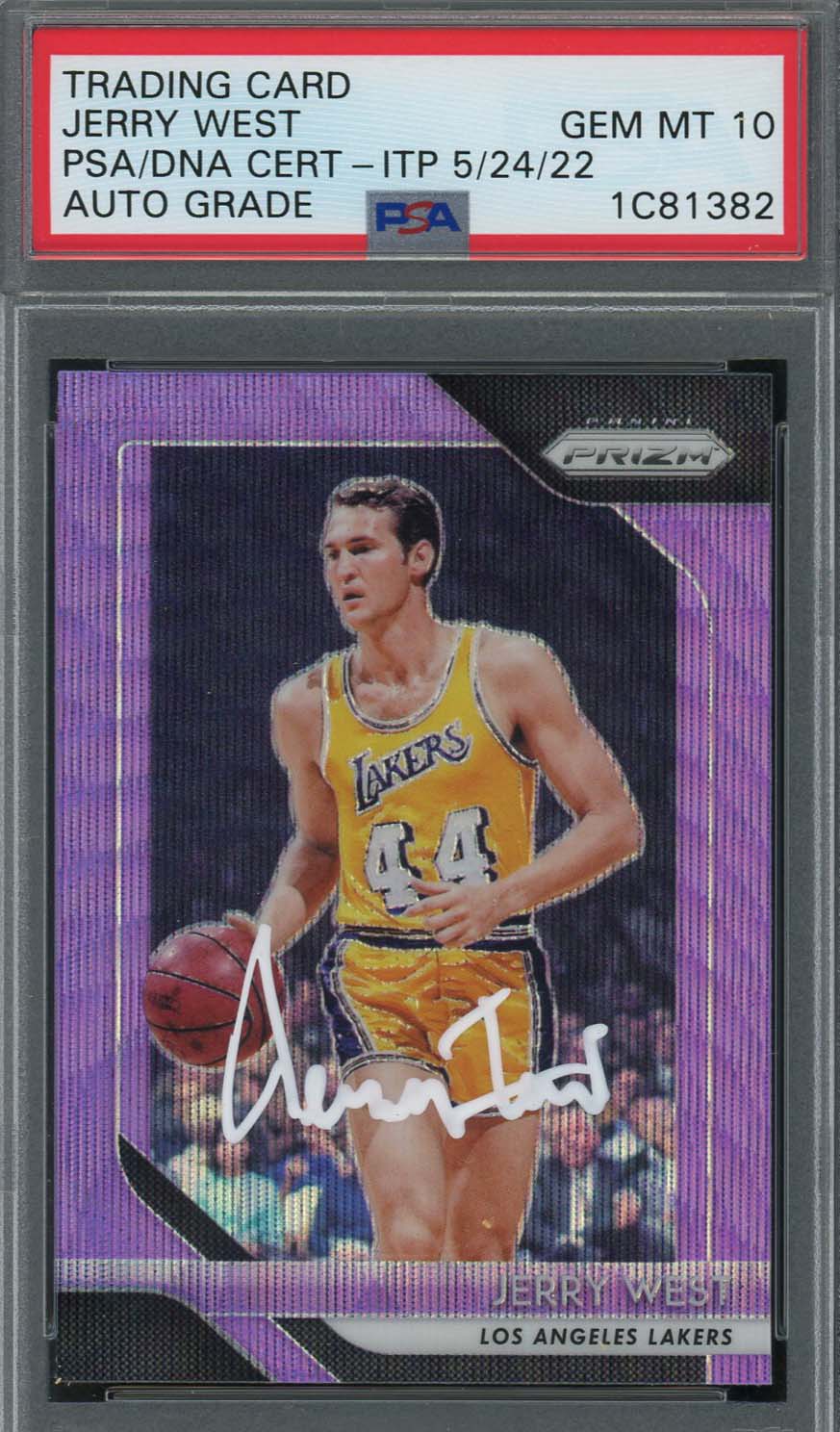 Jerry West Autographed 2018 Panini Purple Wave Prizm Signed Card PSA Auto 10