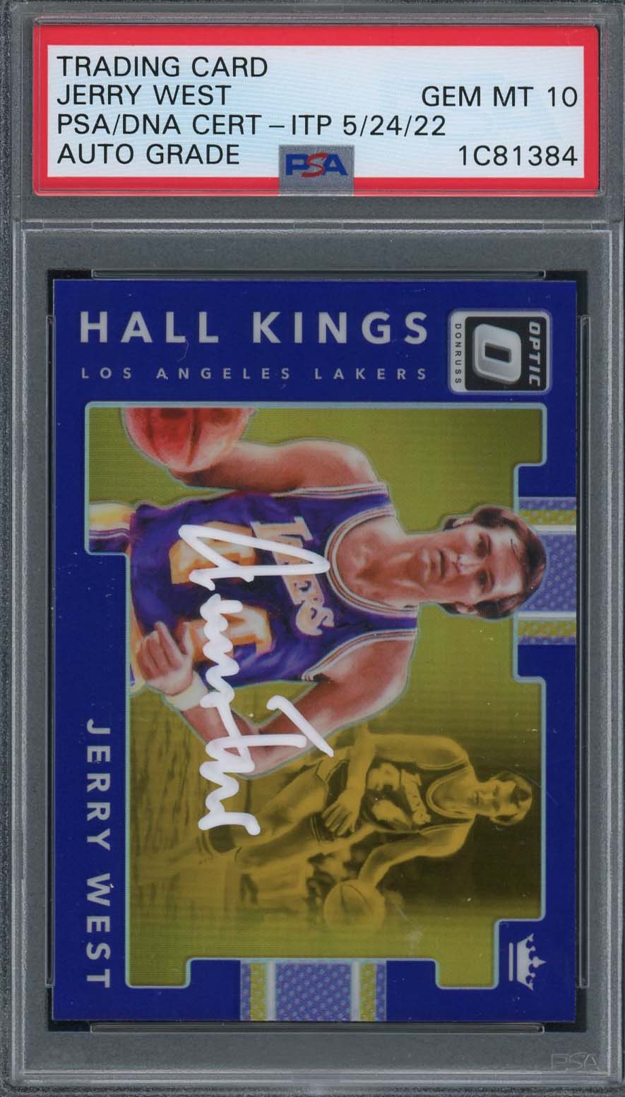 Jerry West Autographed 2017 Panini Optic Purple Prizm Signed Card PSA Auto 10