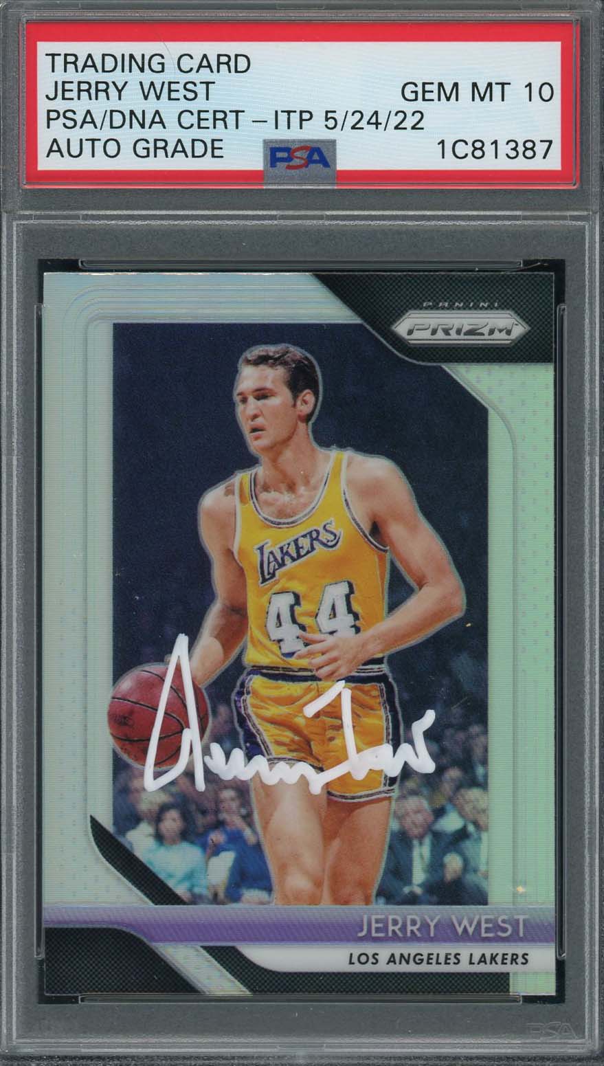 Jerry West Autographed 2018 Panini Silver Prizm Signed Card #145 PSA Auto 10