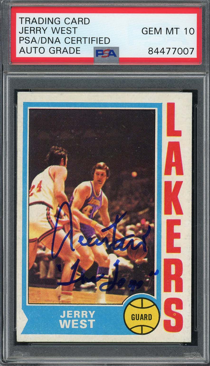 Jerry West Autographed 1974 Topps Signed Card #176 THE LOGO Graded PSA DNA 10