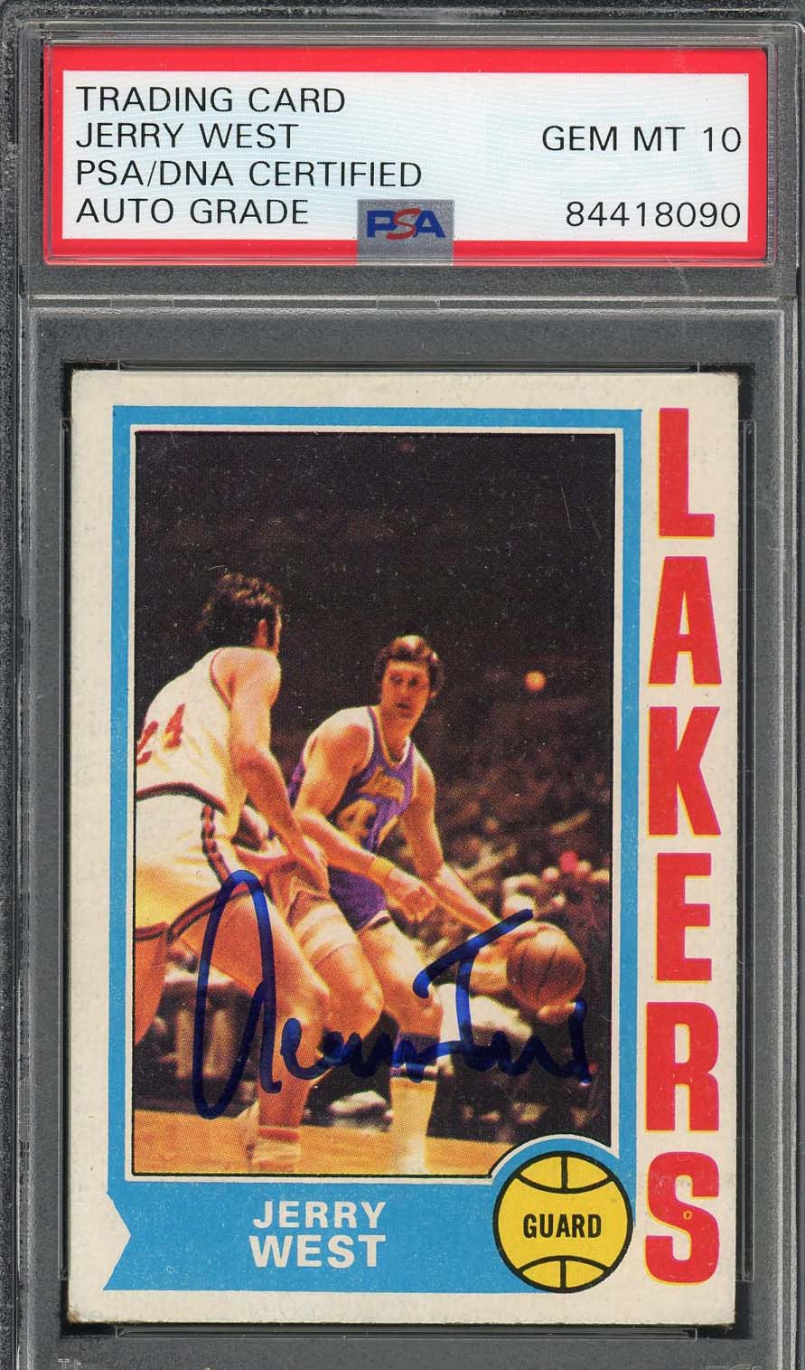 Jerry West Autographed 1974 Topps Basketball Signed Card #176 Graded PSA DNA 10