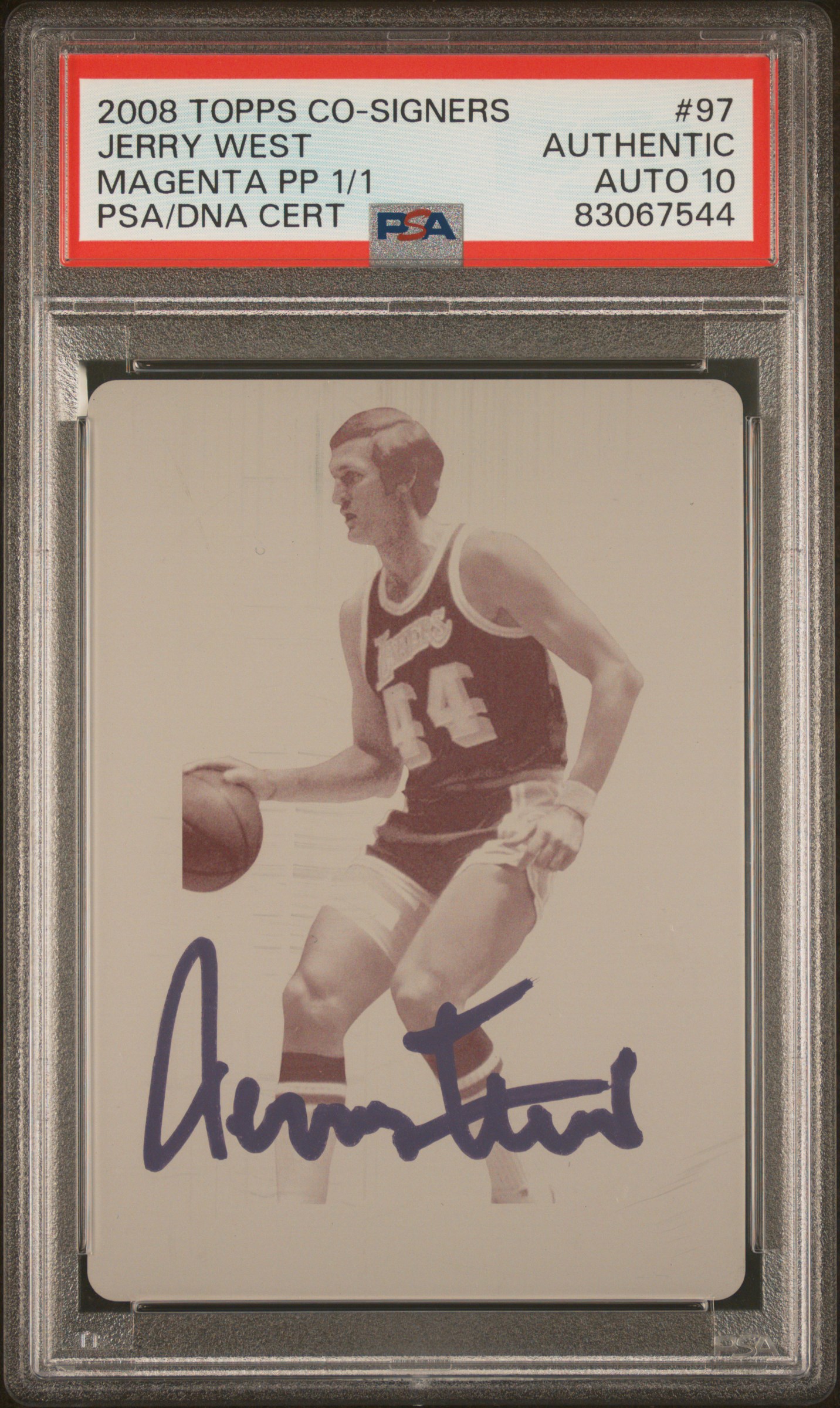 Jerry West 2008 Topps Co Signers Signed Printing Plate Card #97 Auto PSA 10 1/1