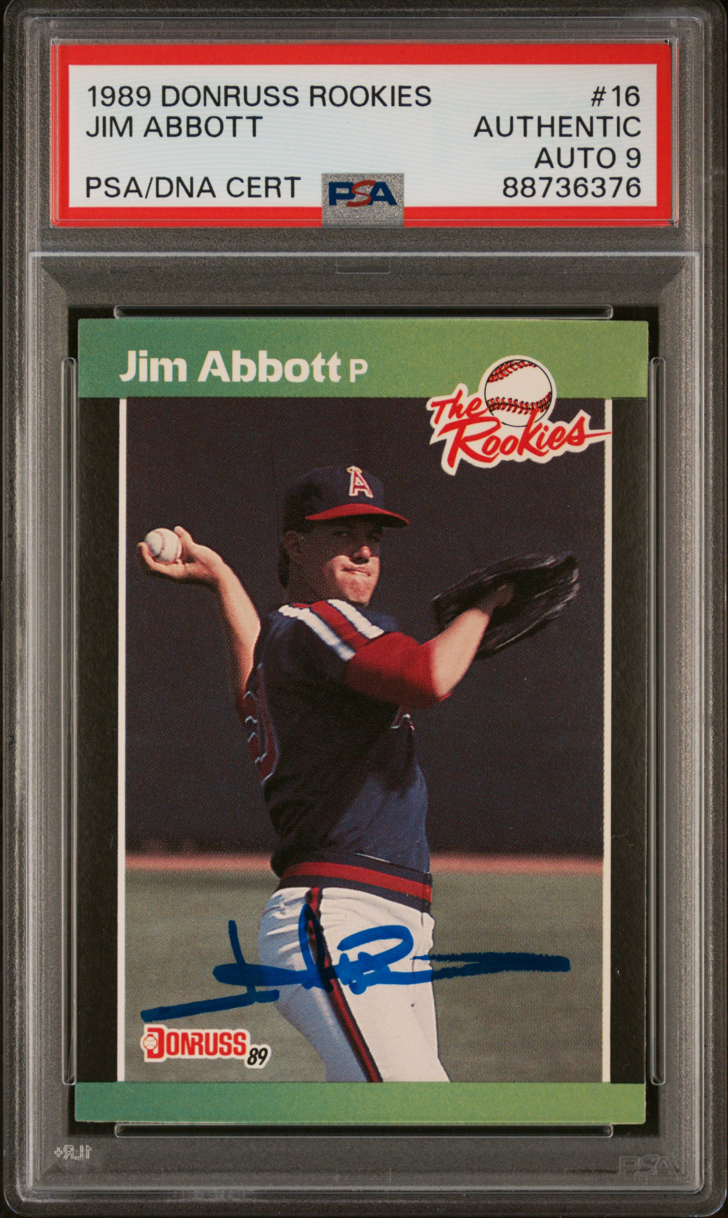 Jim Abbott 1989 Donruss Rookies Signed Rookie Card #16 Auto Graded PSA 9 8736376