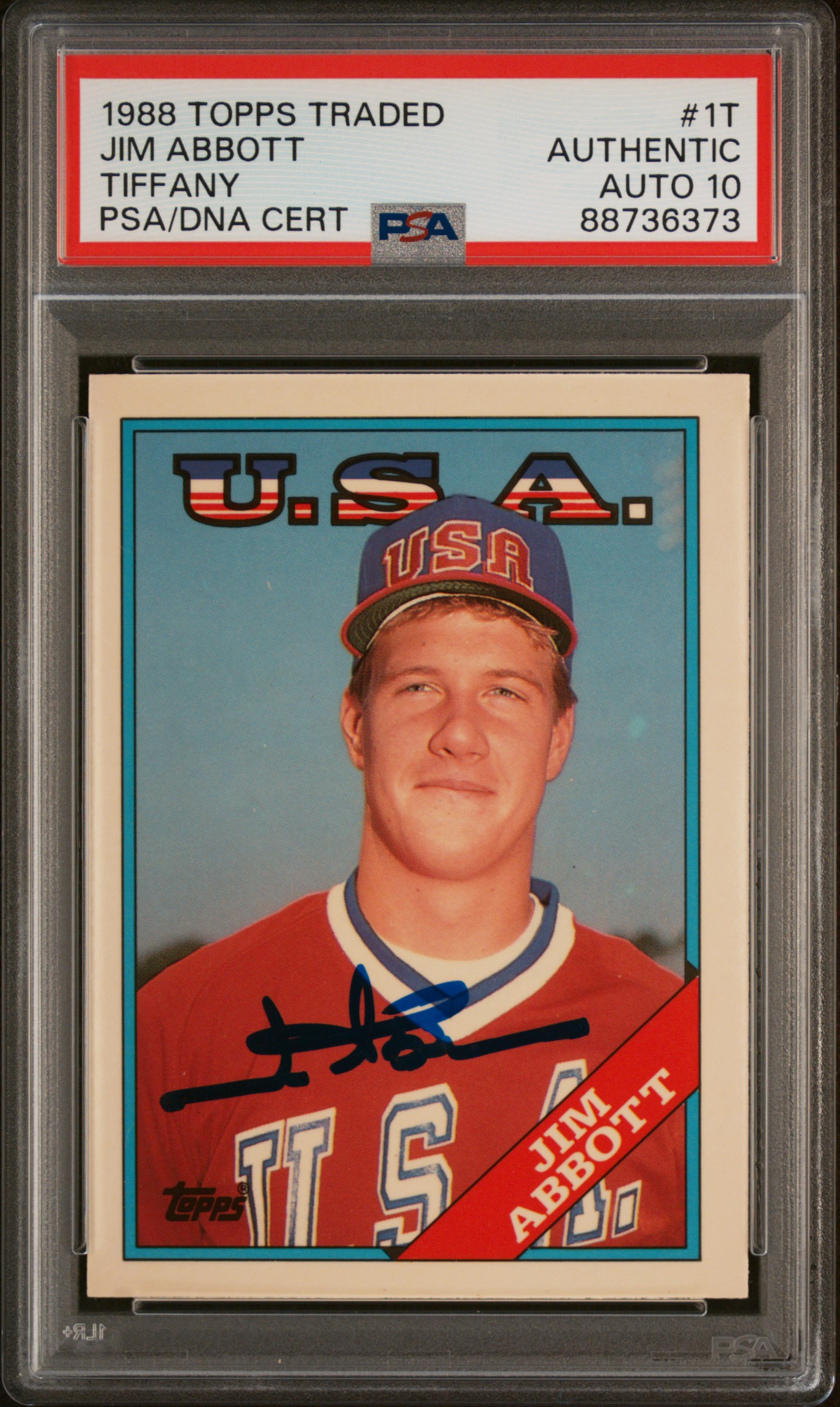 Jim Abbott 1988 Topps Traded Tiffany Signed Rookie Card #1T Auto PSA 10 88736373