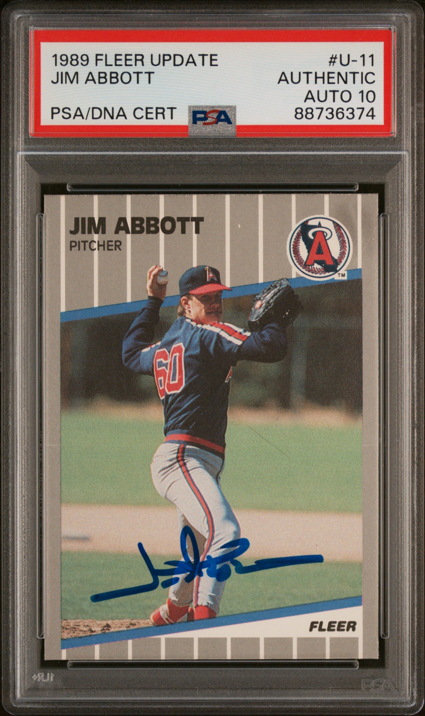 Jim Abbott 1989 Fleer Update Signed Rookie Card #U-11 Auto Graded PSA 10 8736374