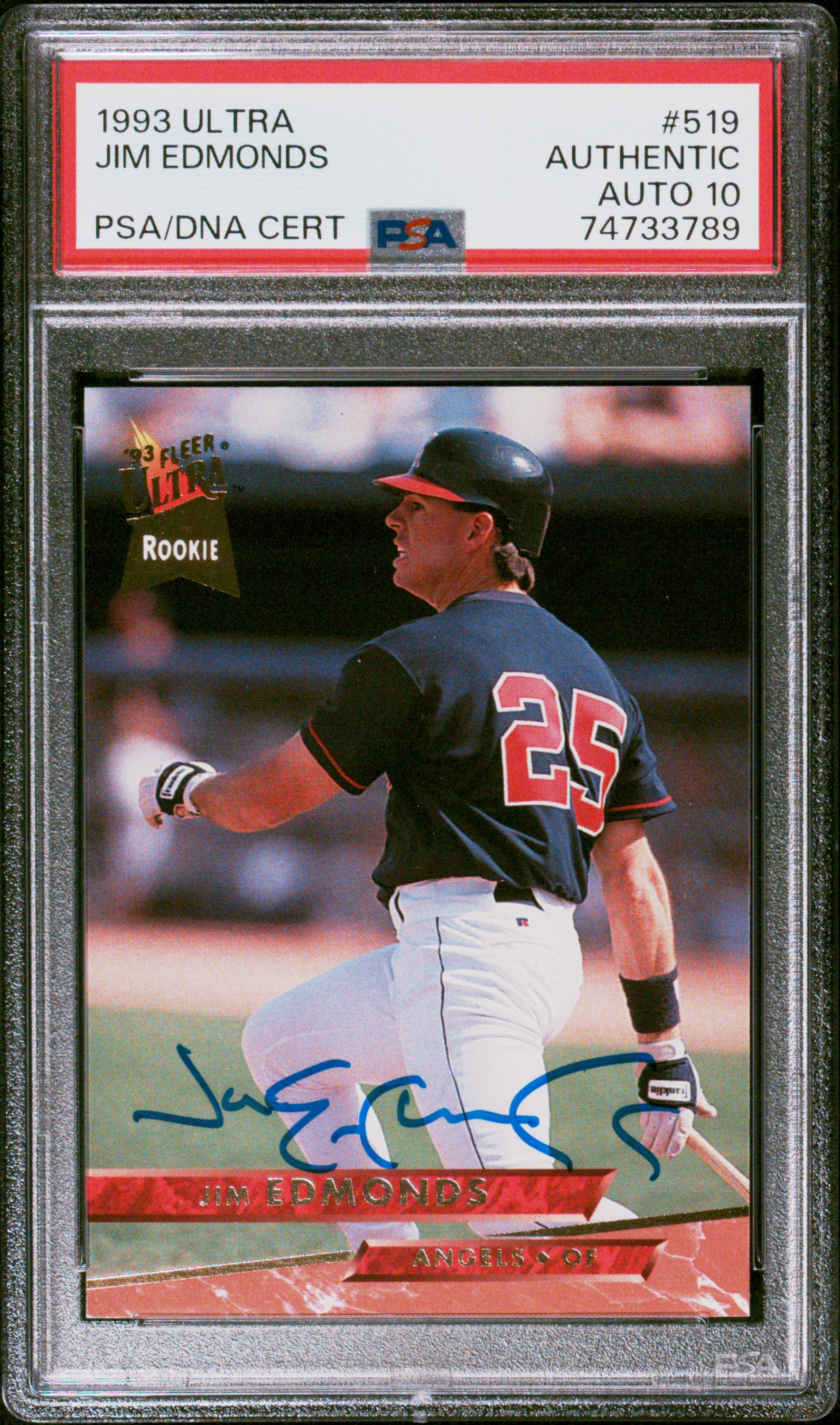 Jim Edmonds 1993 Fleer Ultra Signed Baseball Rookie Card #519 Auto Graded PSA 10