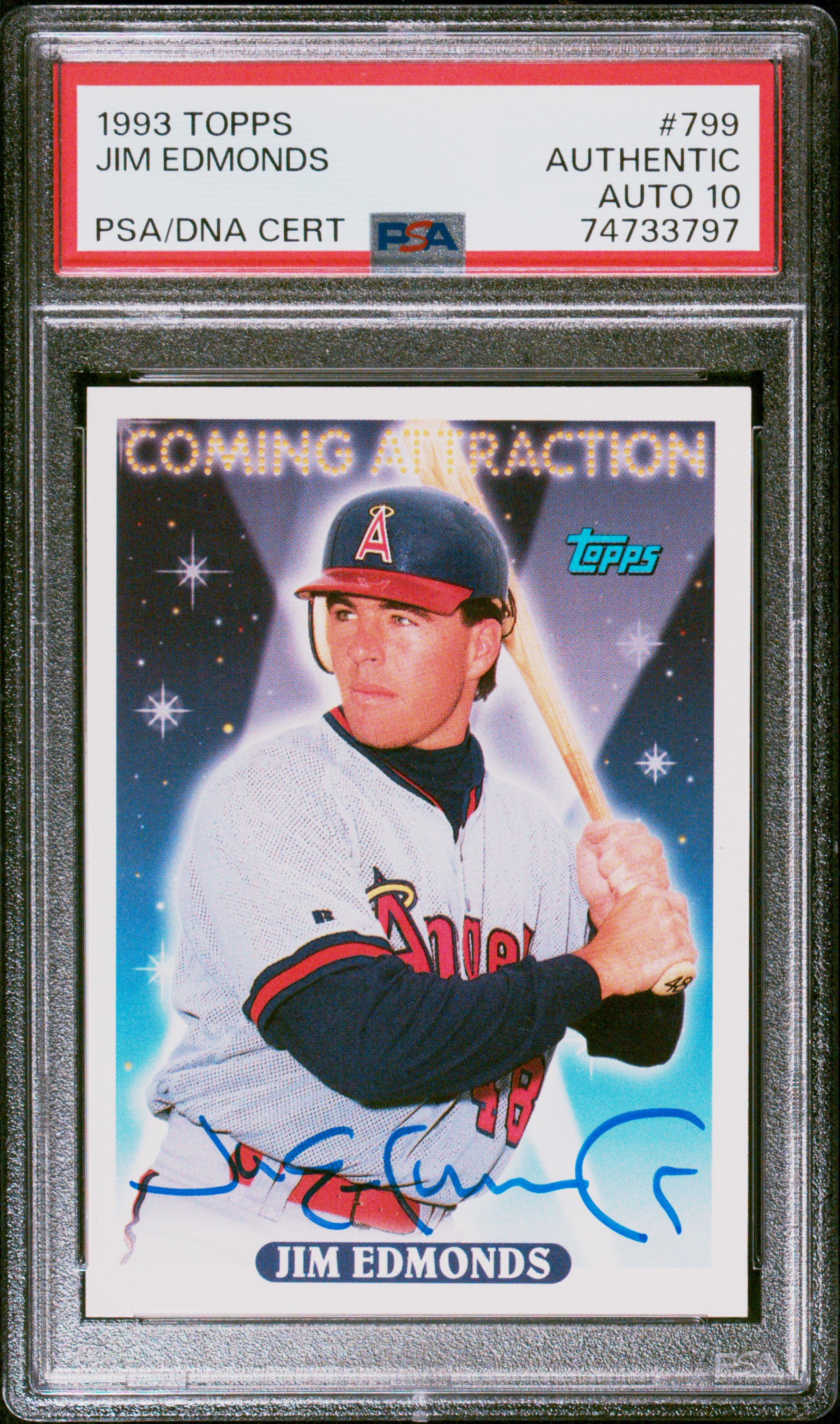 Jim Edmonds 1993 Topps Signed Baseball Rookie Card #799 Auto Graded PSA 10