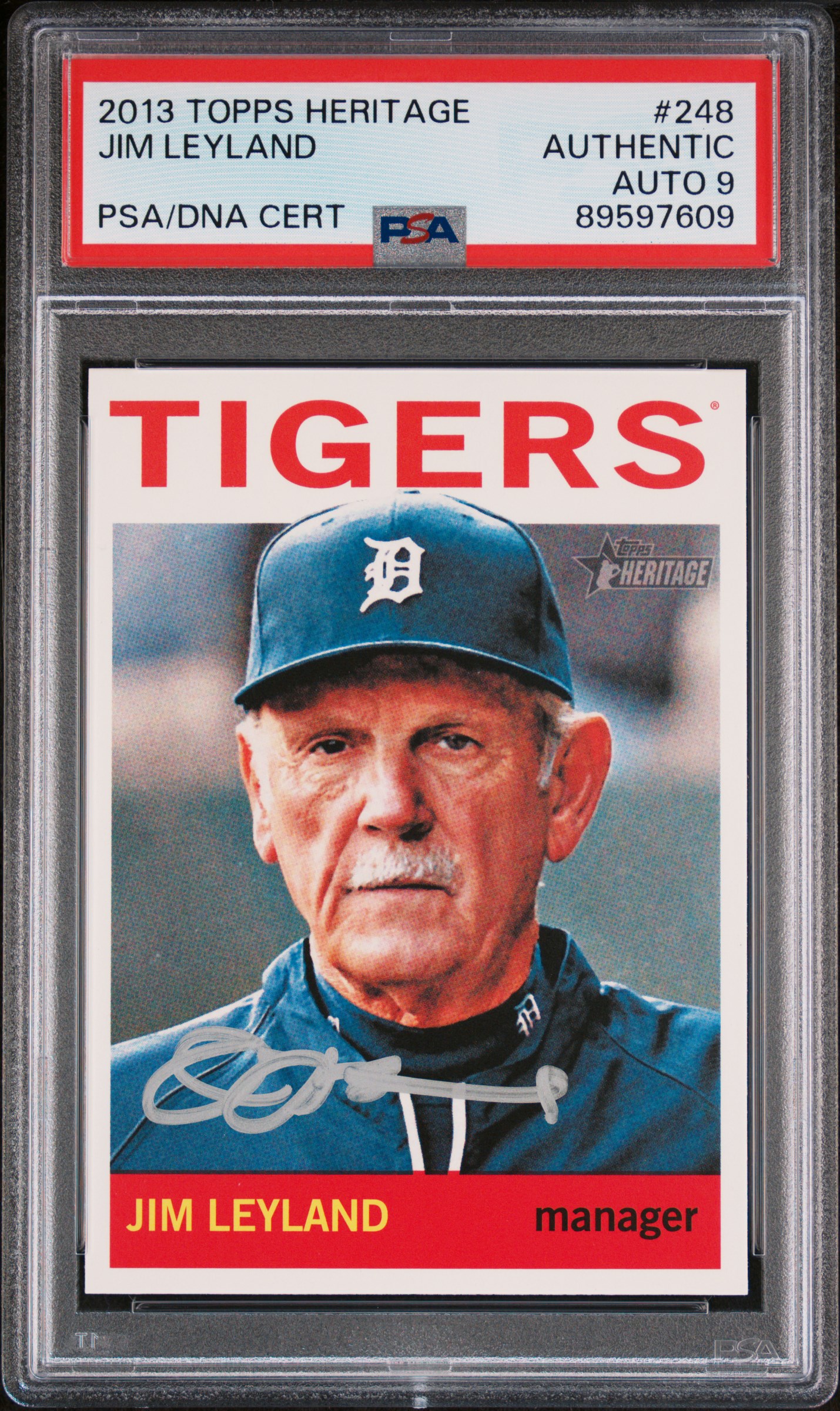 Jim Leyland 2013 Topps Heritage Signed Baseball Card #248 Auto Graded PSA 9 7609