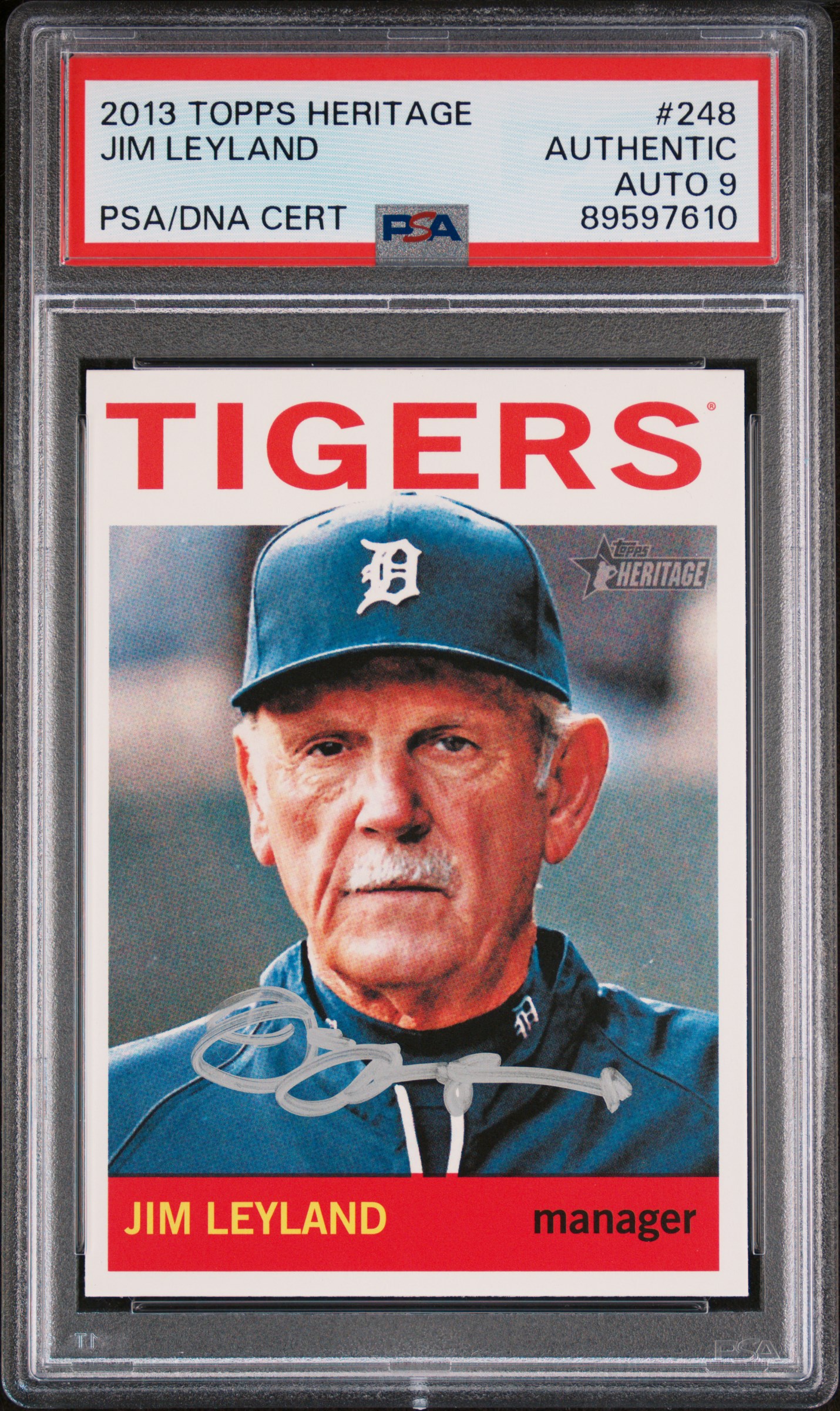 Jim Leyland 2013 Topps Heritage Signed Baseball Card #248 Auto Graded PSA 9 7610