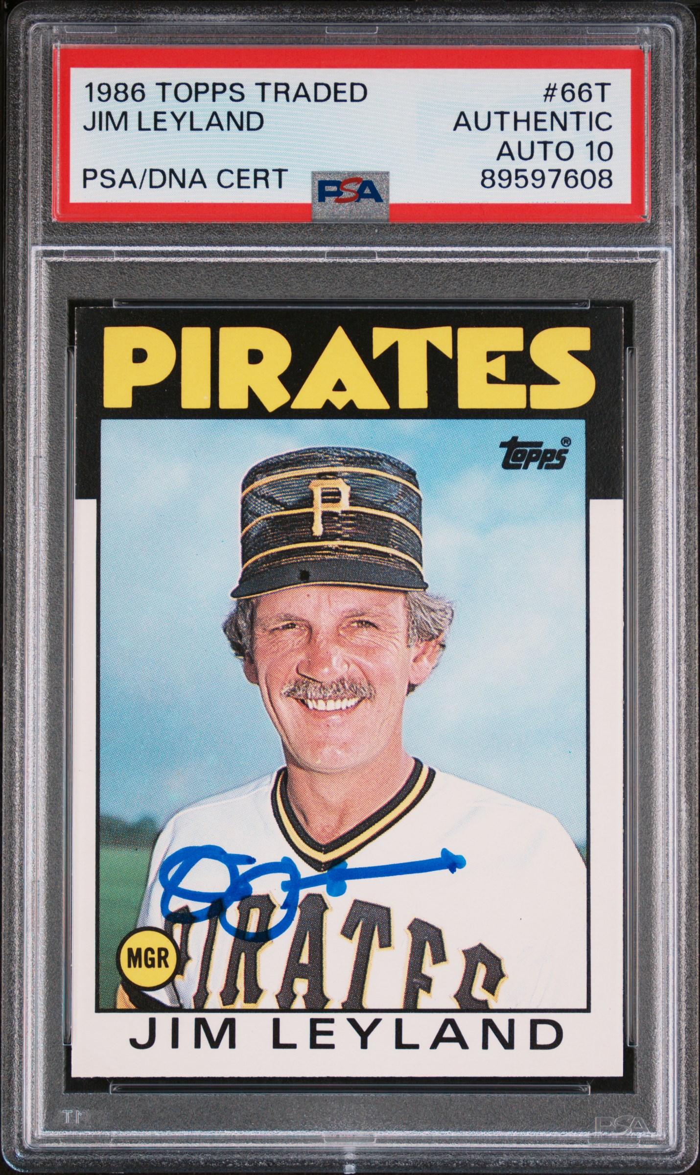Jim Leyland 1986 Topps Traded Signed Baseball Rookie Card #66T Auto PSA 10