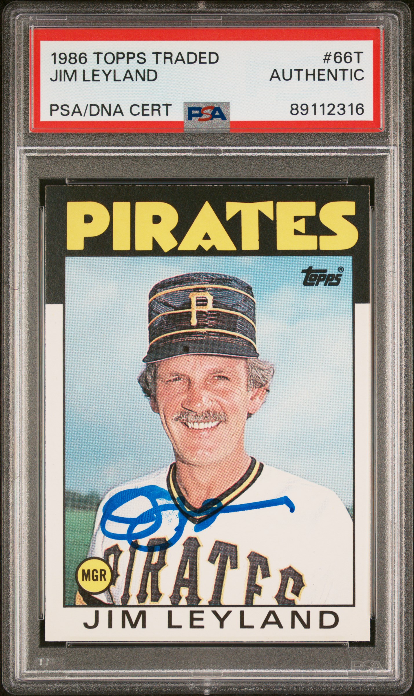 Jim Leyland 1986 Topps Traded Signed Baseball Rookie Card #66T Auto PSA 89112316