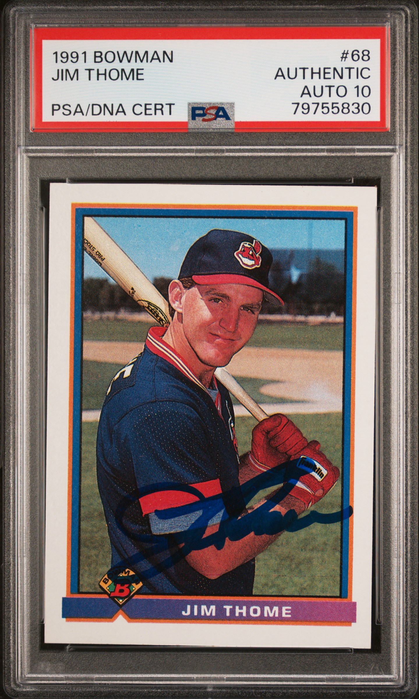 Jim Thome 1991 Bowman Signed Rookie Card #68 Auto Graded PSA 10 79755830