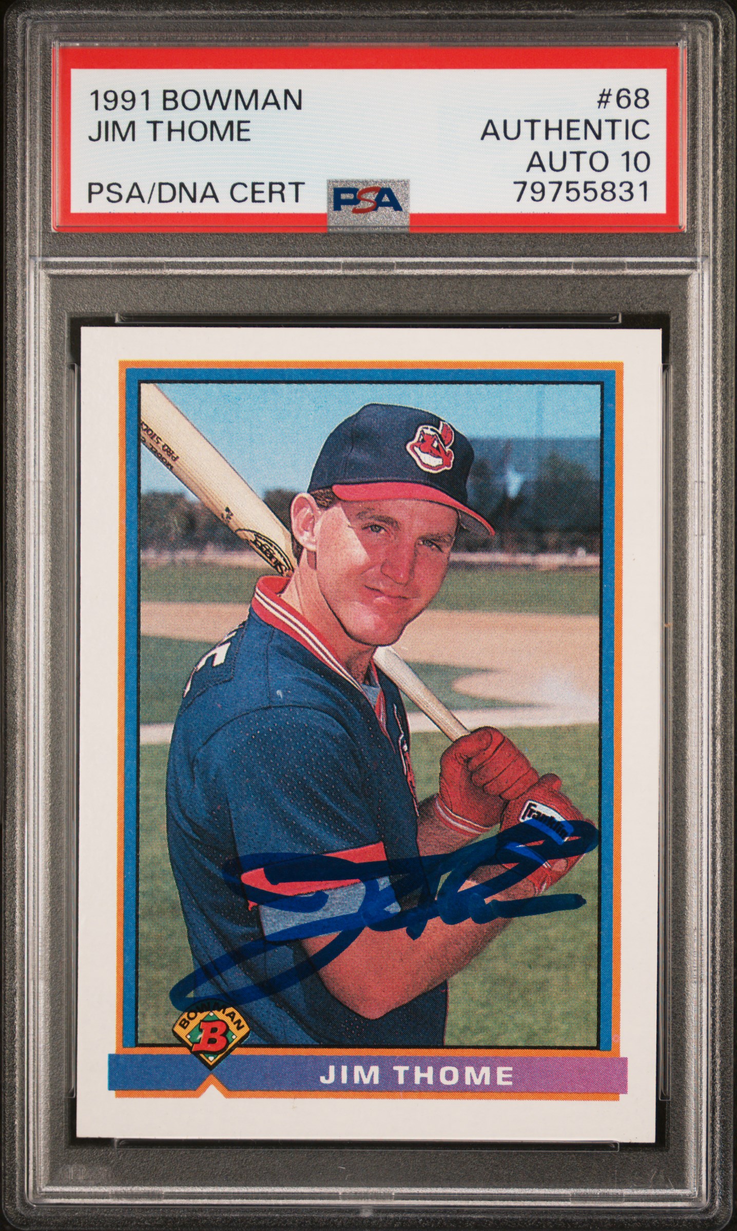 Jim Thome 1991 Bowman Signed Rookie Card #68 Auto Graded PSA 10 79755831