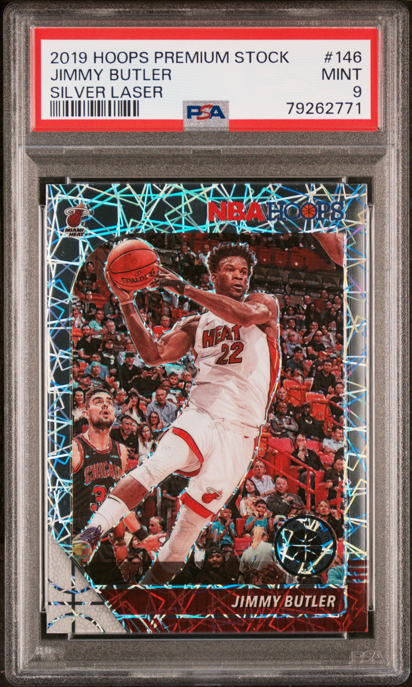 Jimmy Butler 2019 Panini Hoops Premium Stock Silver Laser Card #146 Graded PSA 9