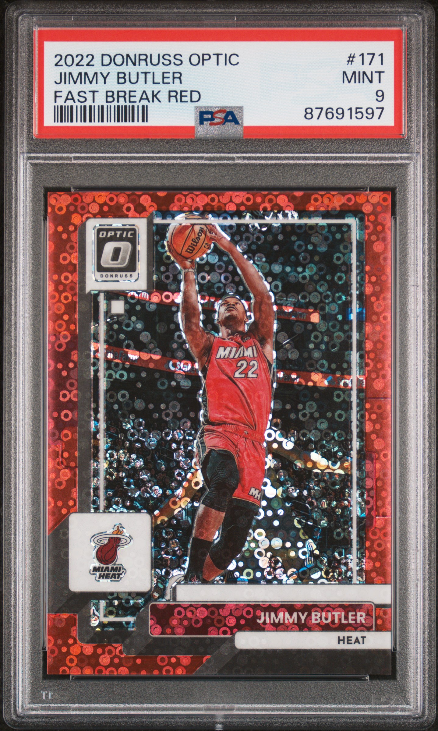 Jimmy Butler 2022 Donruss Optic Fast Break Red Card #171 Graded PSA 9 2/75