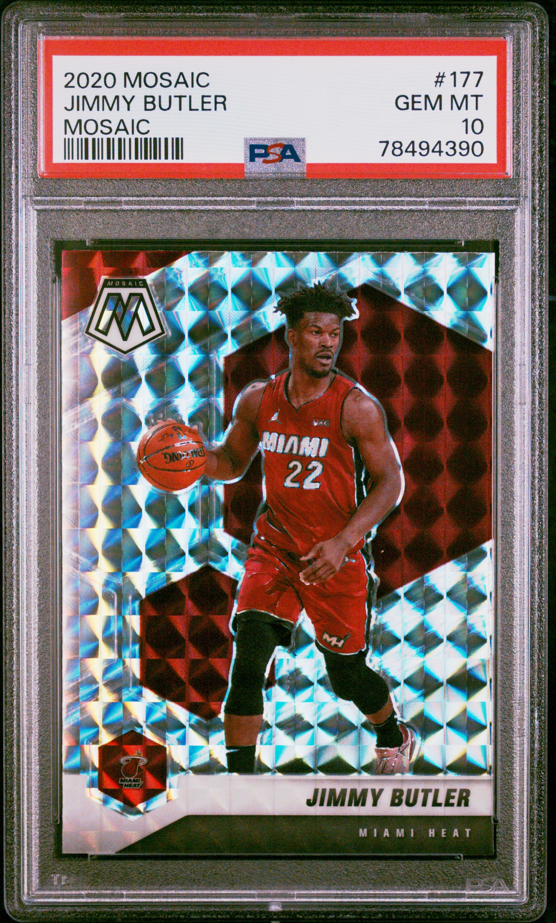 Jimmy Butler 2020 Panini Mosaic Silver Prizm Basketball Card #177 Graded PSA 10