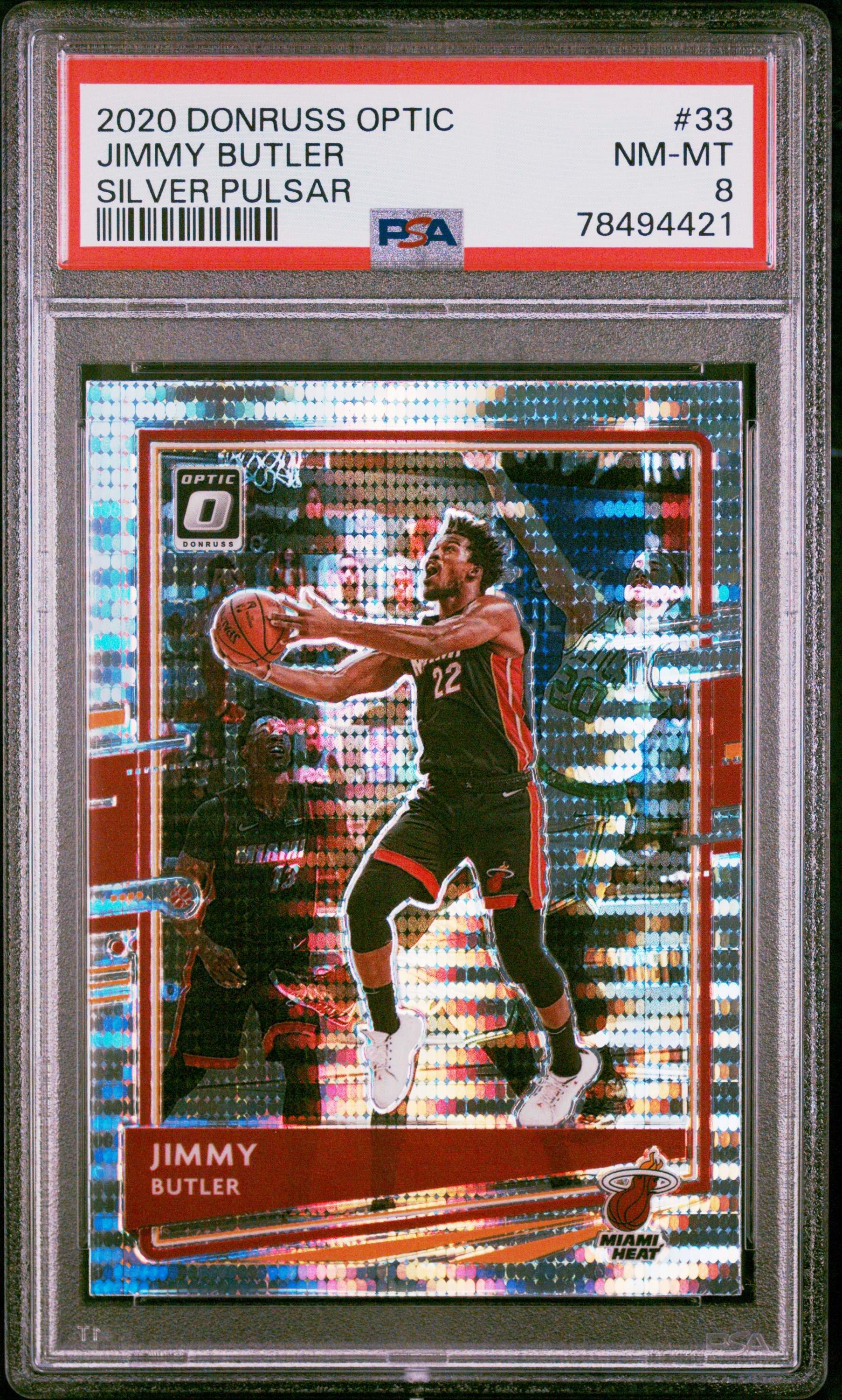 Jimmy Butler 2020 Panini Donruss Optic Silver Pulsar Basketball Card #33 PSA 8
